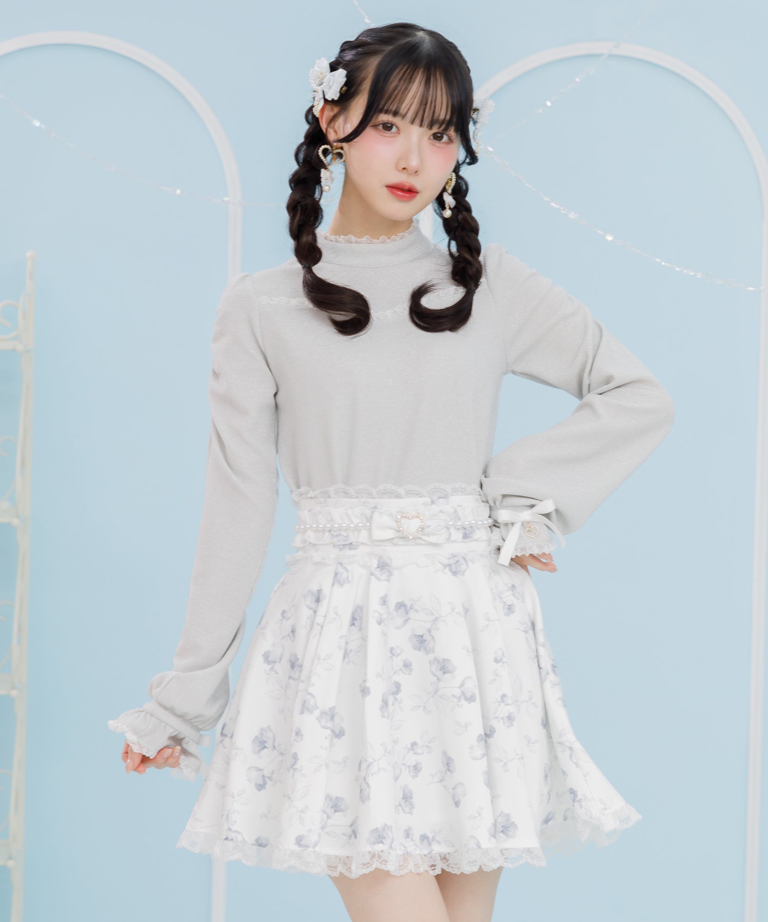 ROJITA ROJITA Floral Pattern Pearl Design Skirt