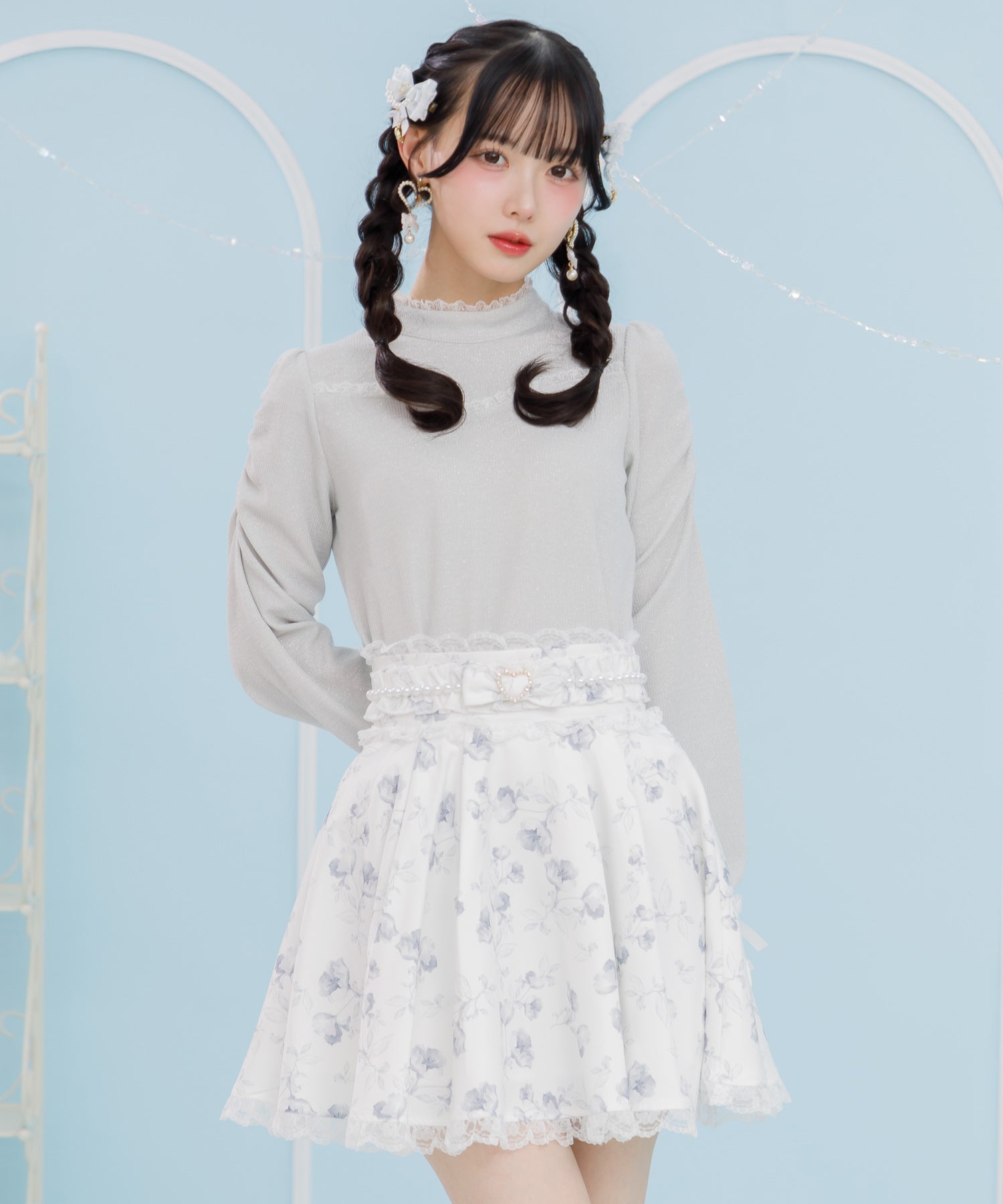 ROJITA ROJITA Floral Pattern Pearl Design Skirt