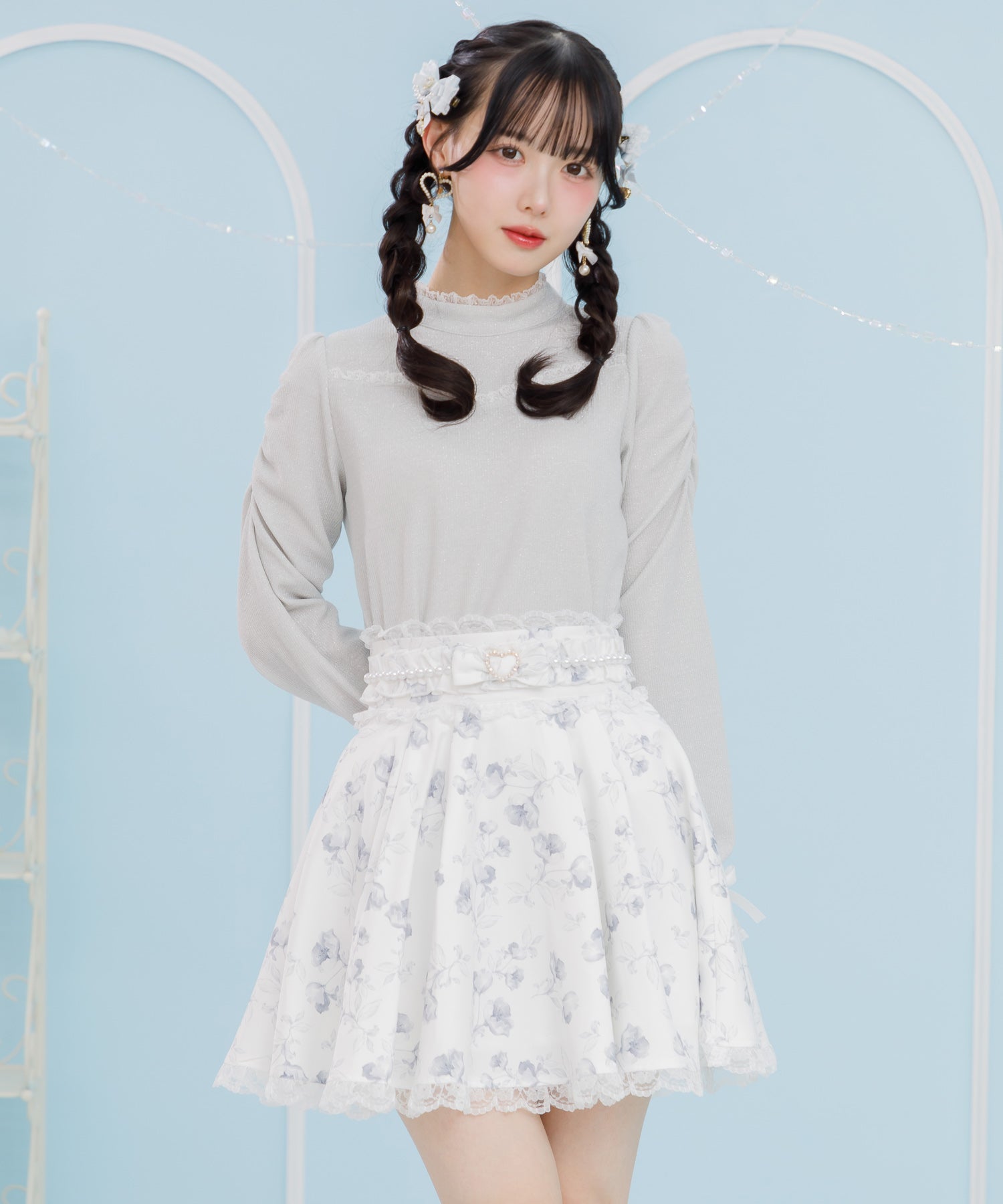 ROJITA ROJITA Floral Pattern Pearl Design Skirt