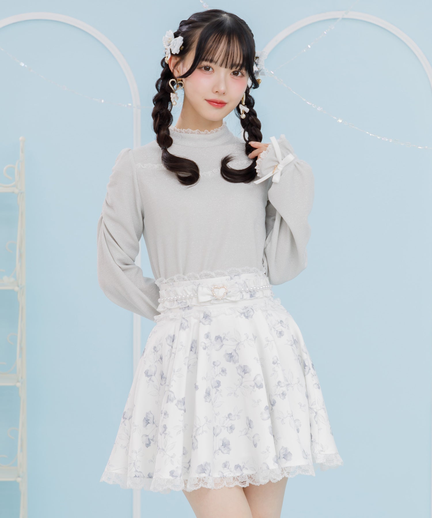 ROJITA ROJITA Floral Pattern Pearl Design Skirt