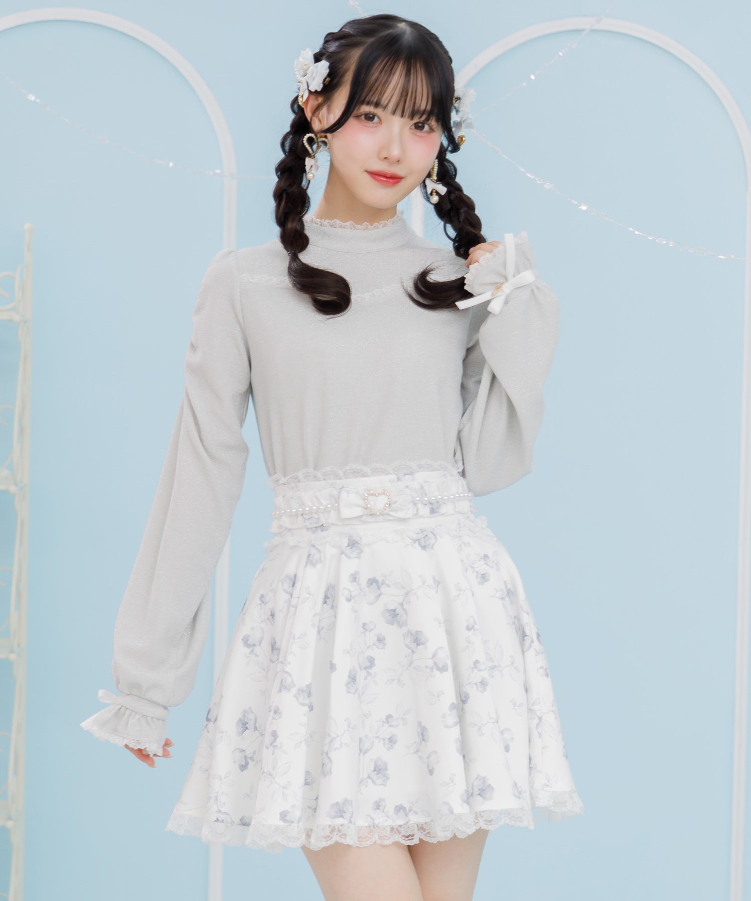 ROJITA ROJITA Floral Pattern Pearl Design Skirt