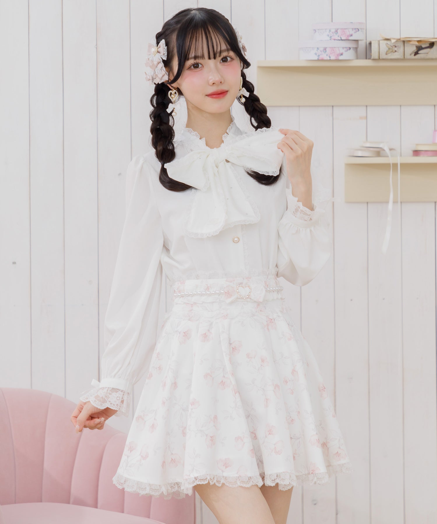 ROJITA ROJITA Floral Pattern Pearl Design Skirt