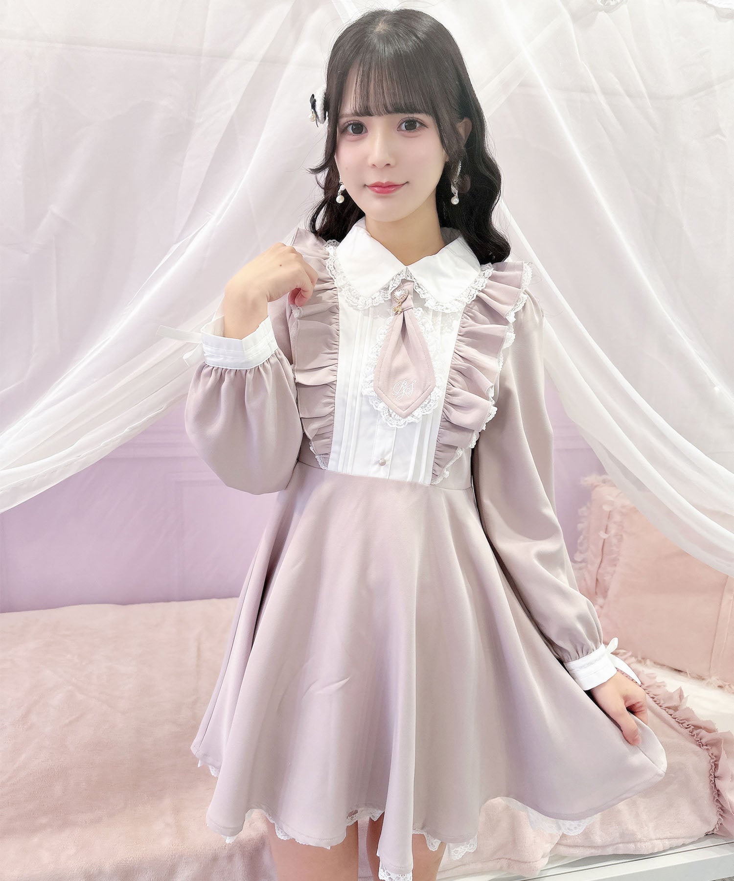 ロジータ ROJITA ロゴ入りネクタイ付きスリーブデザインワンピース (ピンク) ピンク