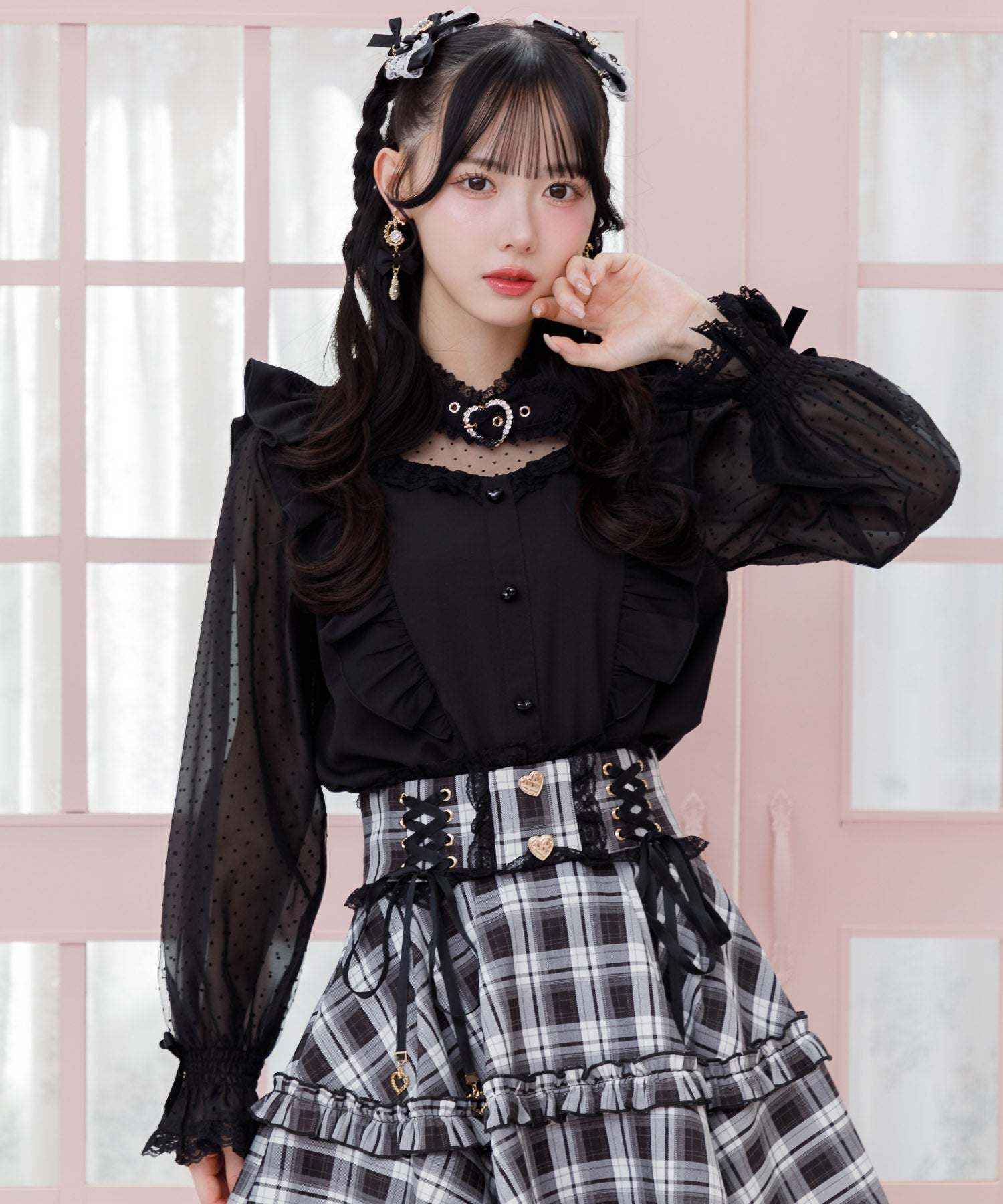 ロジータ ROJITA レースアップフリルフレアスカート (チェック) チェック