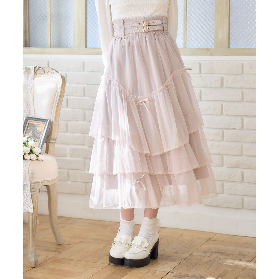 ロジータ ROJITA チュールティアードスカート (ピンク) ピンク