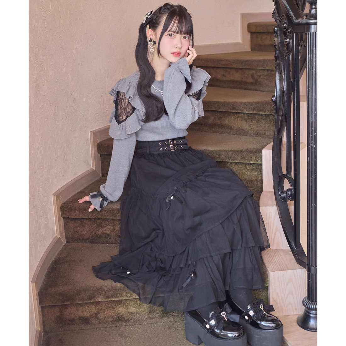 ロジータ ROJITA チュールティアードスカート (ブラック) ブラック