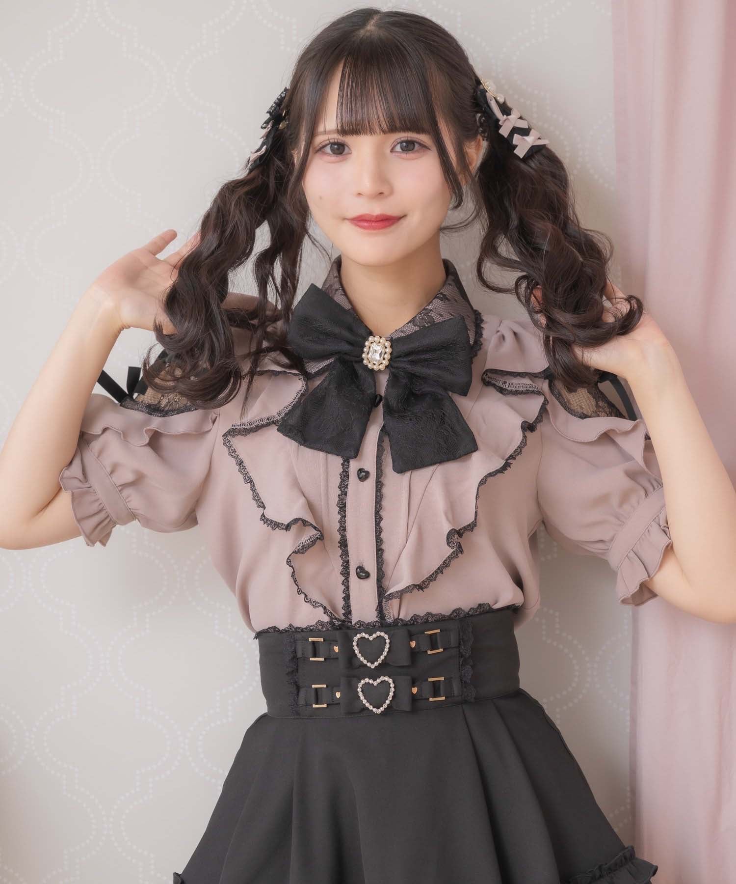 ロジータ ROJITA 肩レースダブルリボンフリルデザインブラウス (ピンク) ピンク