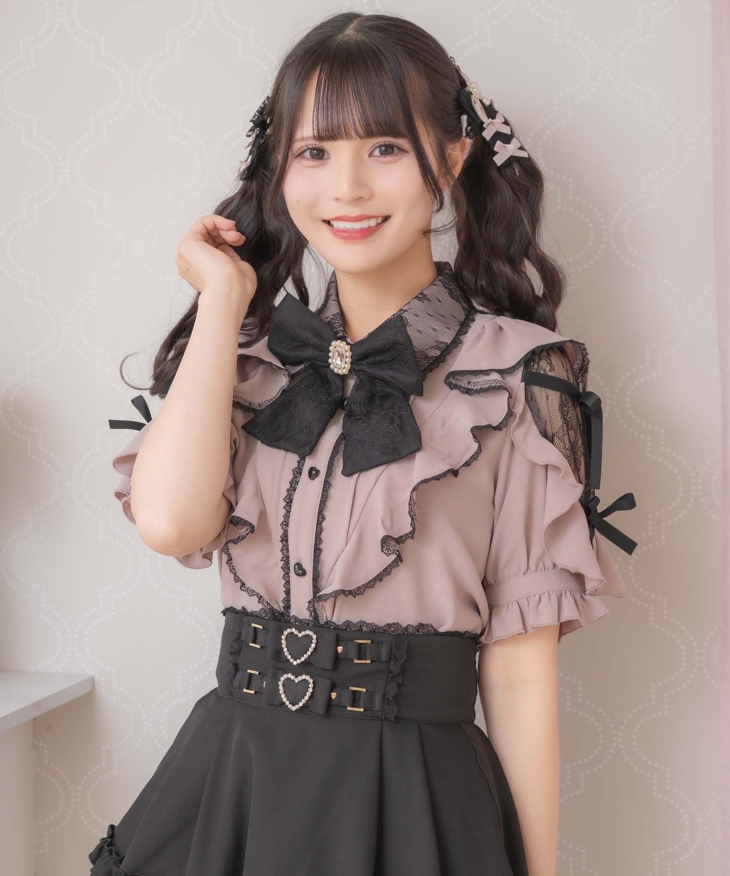 ロジータ ROJITA 肩レースダブルリボンフリルデザインブラウス (ピンク) ピンク