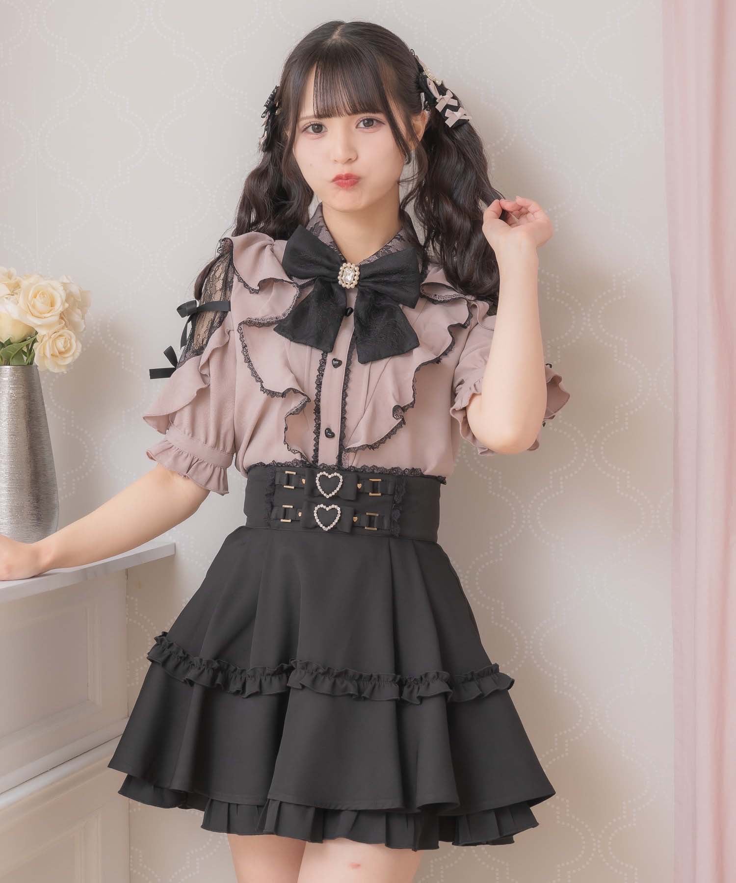 ロジータ ROJITA 肩レースダブルリボンフリルデザインブラウス (ピンク) ピンク