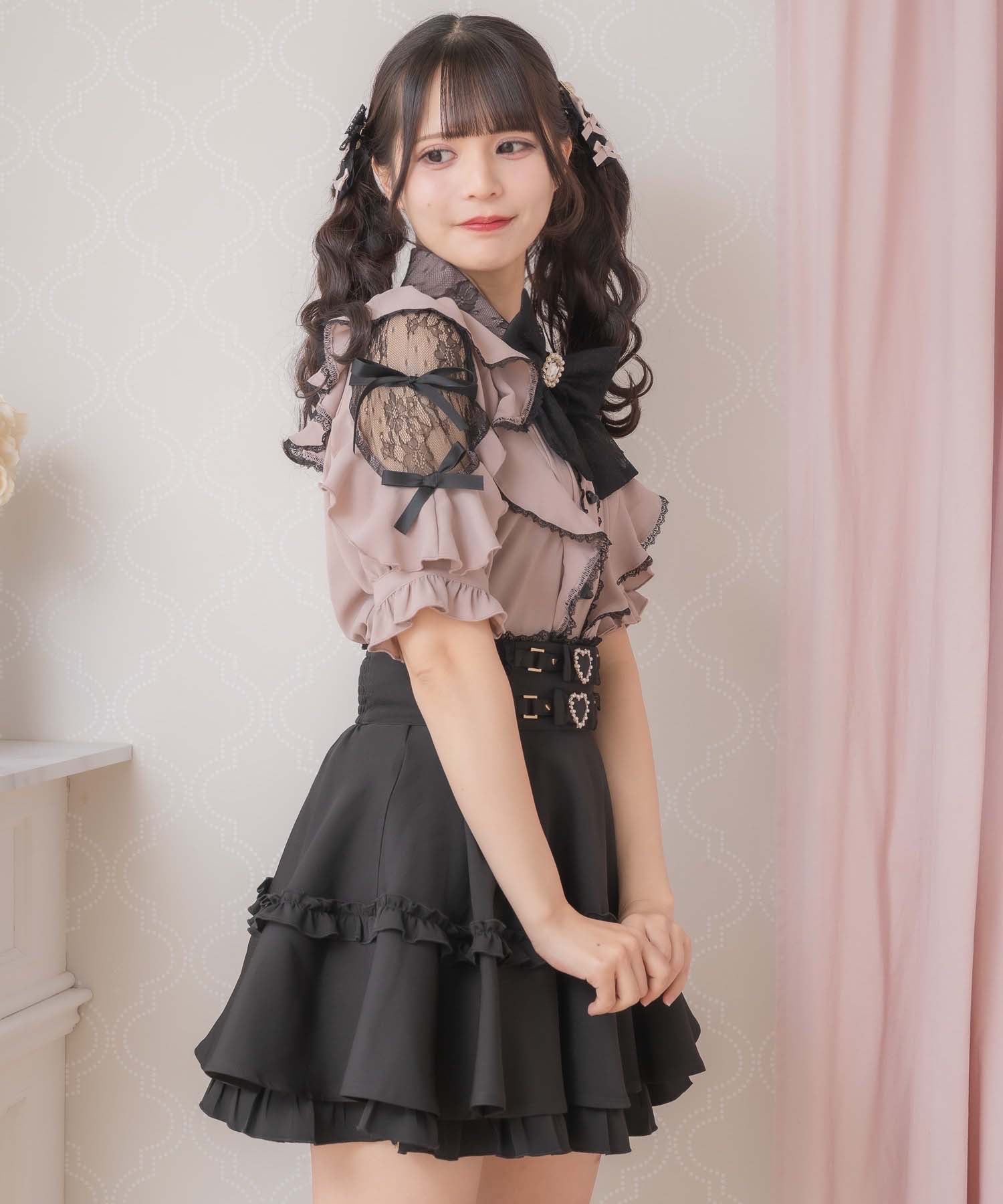 ロジータ ROJITA 肩レースダブルリボンフリルデザインブラウス (ピンク) ピンク