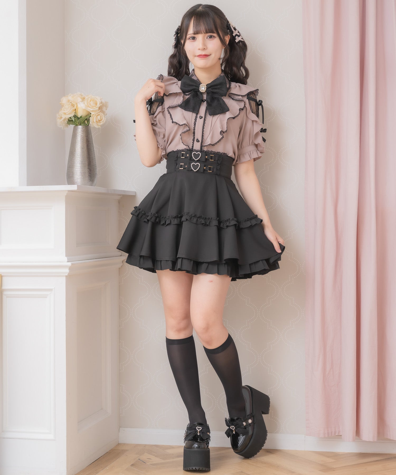 ロジータ ROJITA 肩レースダブルリボンフリルデザインブラウス (ピンク) ピンク