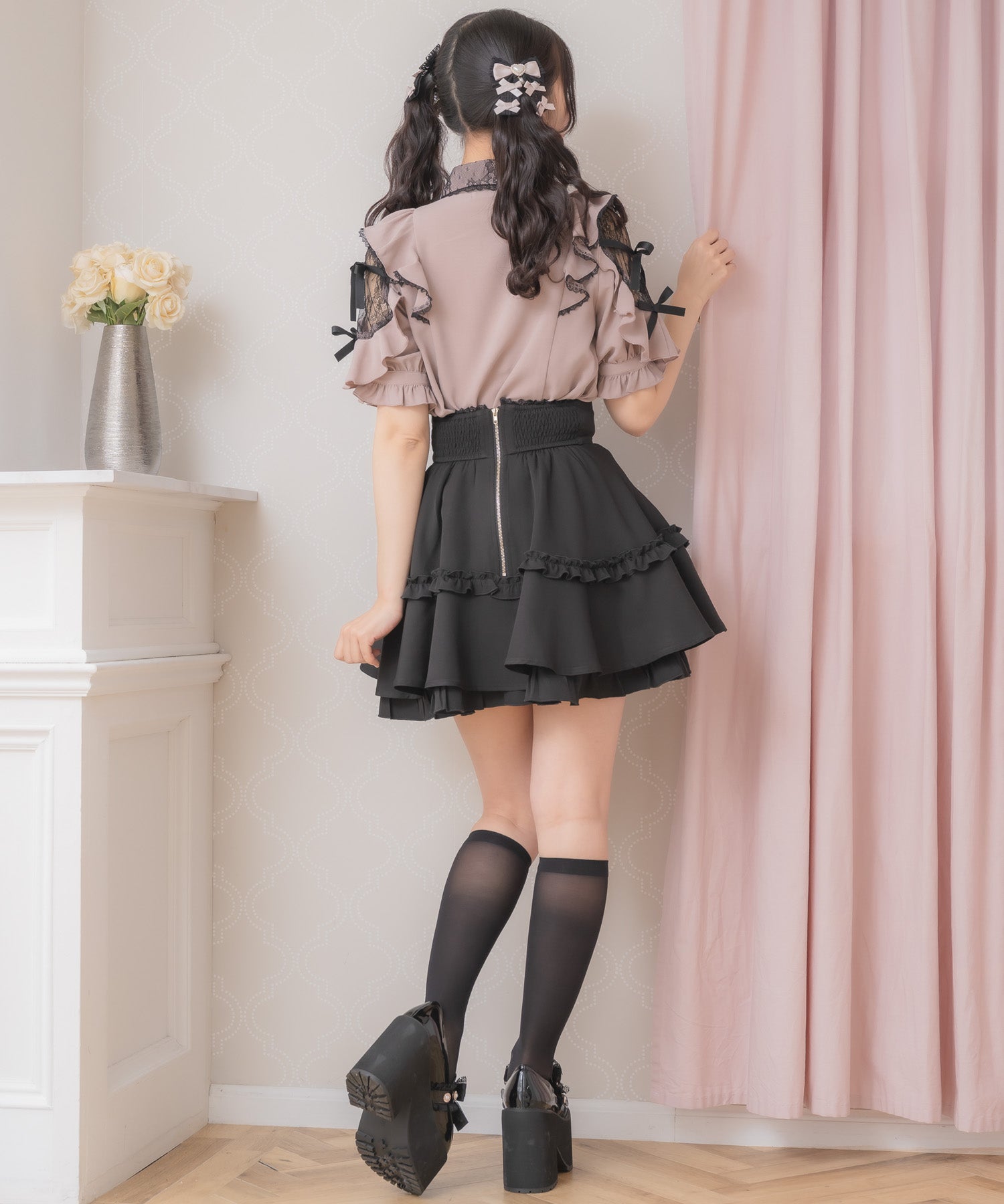 ロジータ ROJITA 肩レースダブルリボンフリルデザインブラウス (ピンク) ピンク