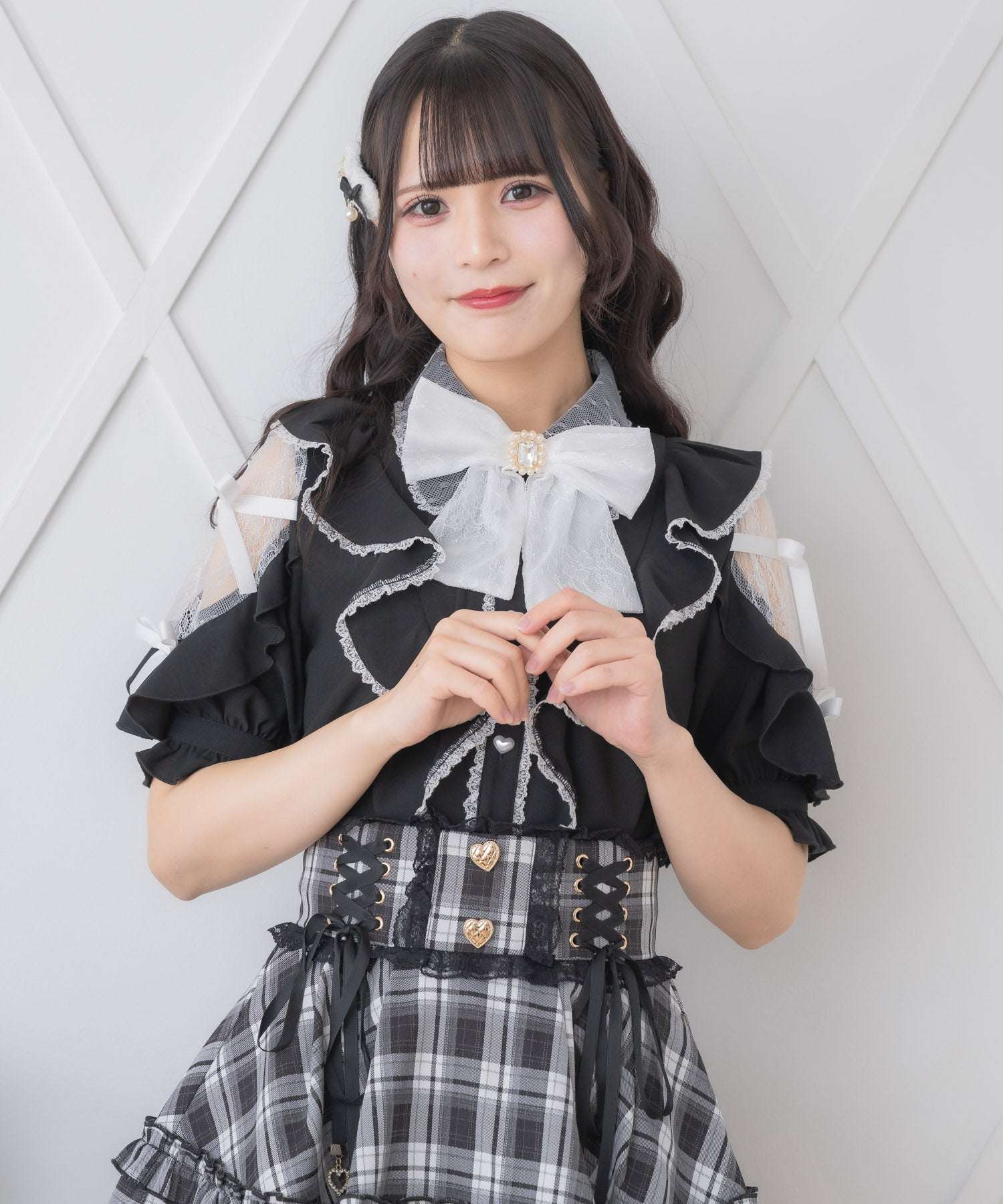 ロジータ ROJITA 肩レースダブルリボンフリルデザインブラウス (ブラック) ブラック