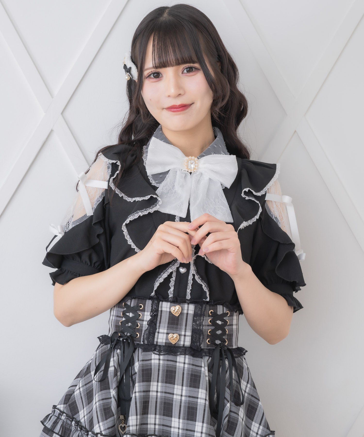 ロジータ ROJITA 肩レースダブルリボンフリルデザインブラウス (ブラック) ブラック