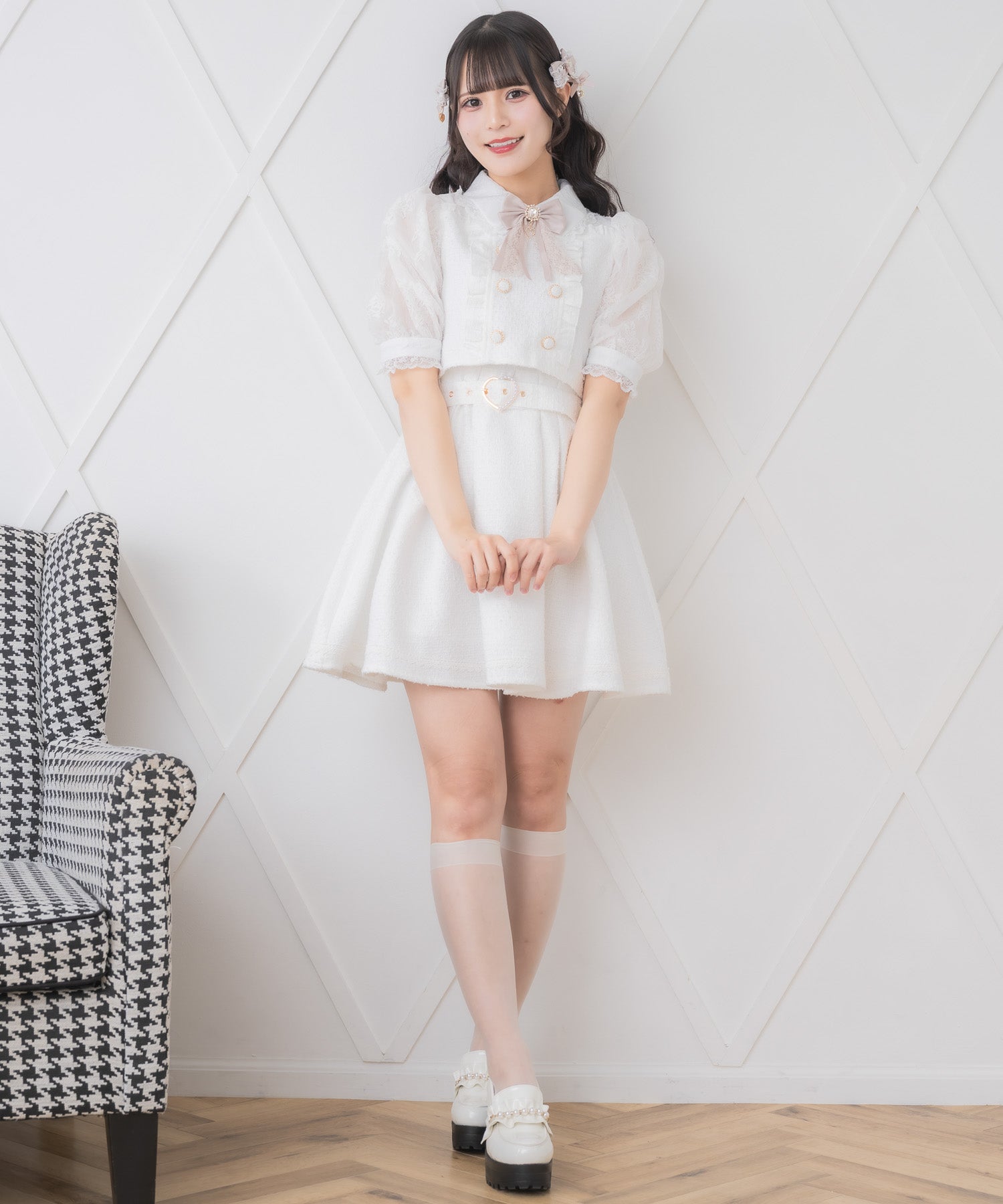 ロジータ ROJITA ダブルボタンレース切替ツイードワンピース (ホワイト) ホワイト