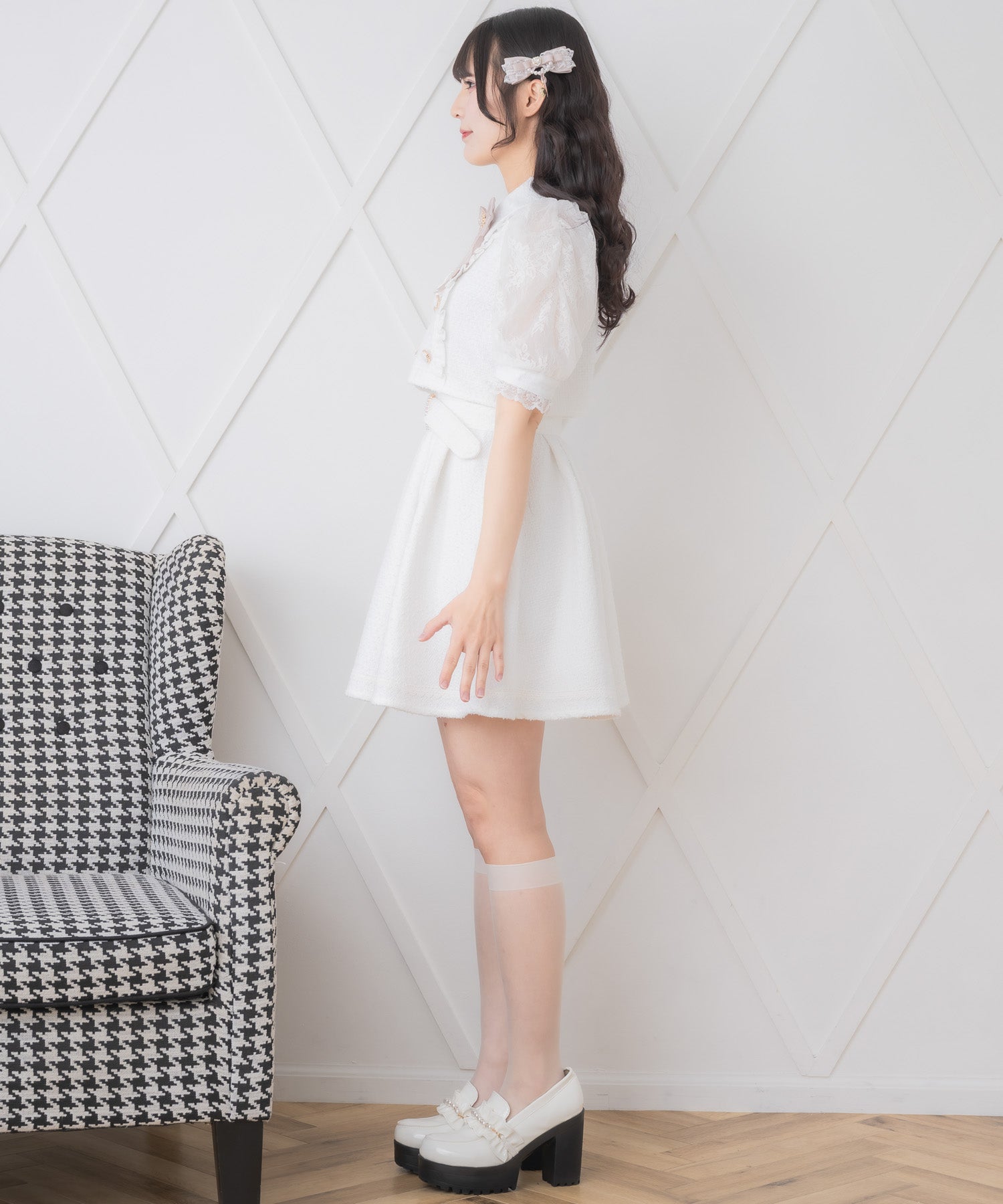 ロジータ ROJITA ダブルボタンレース切替ツイードワンピース (ホワイト) ホワイト