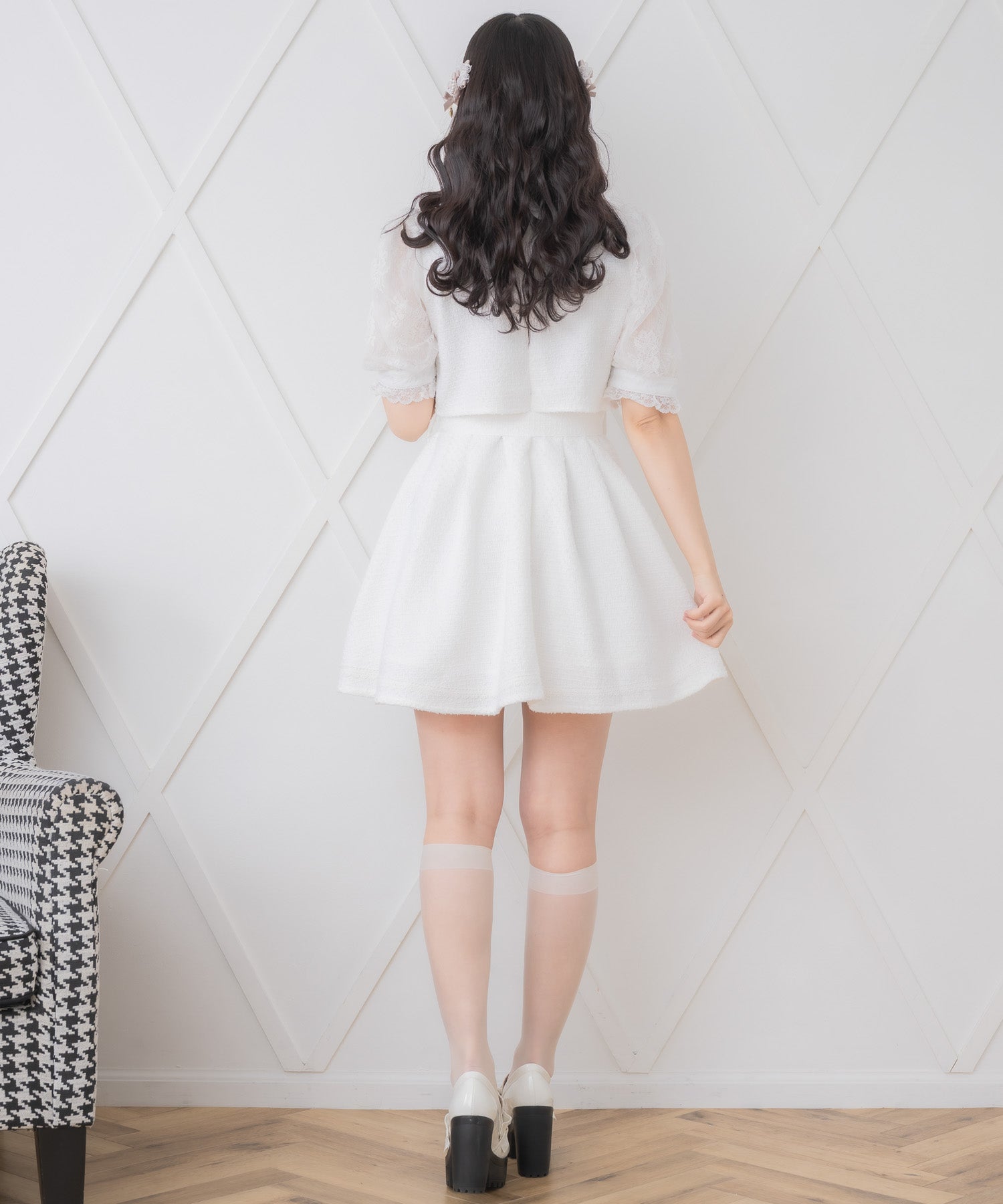 ロジータ ROJITA ダブルボタンレース切替ツイードワンピース (ホワイト) ホワイト