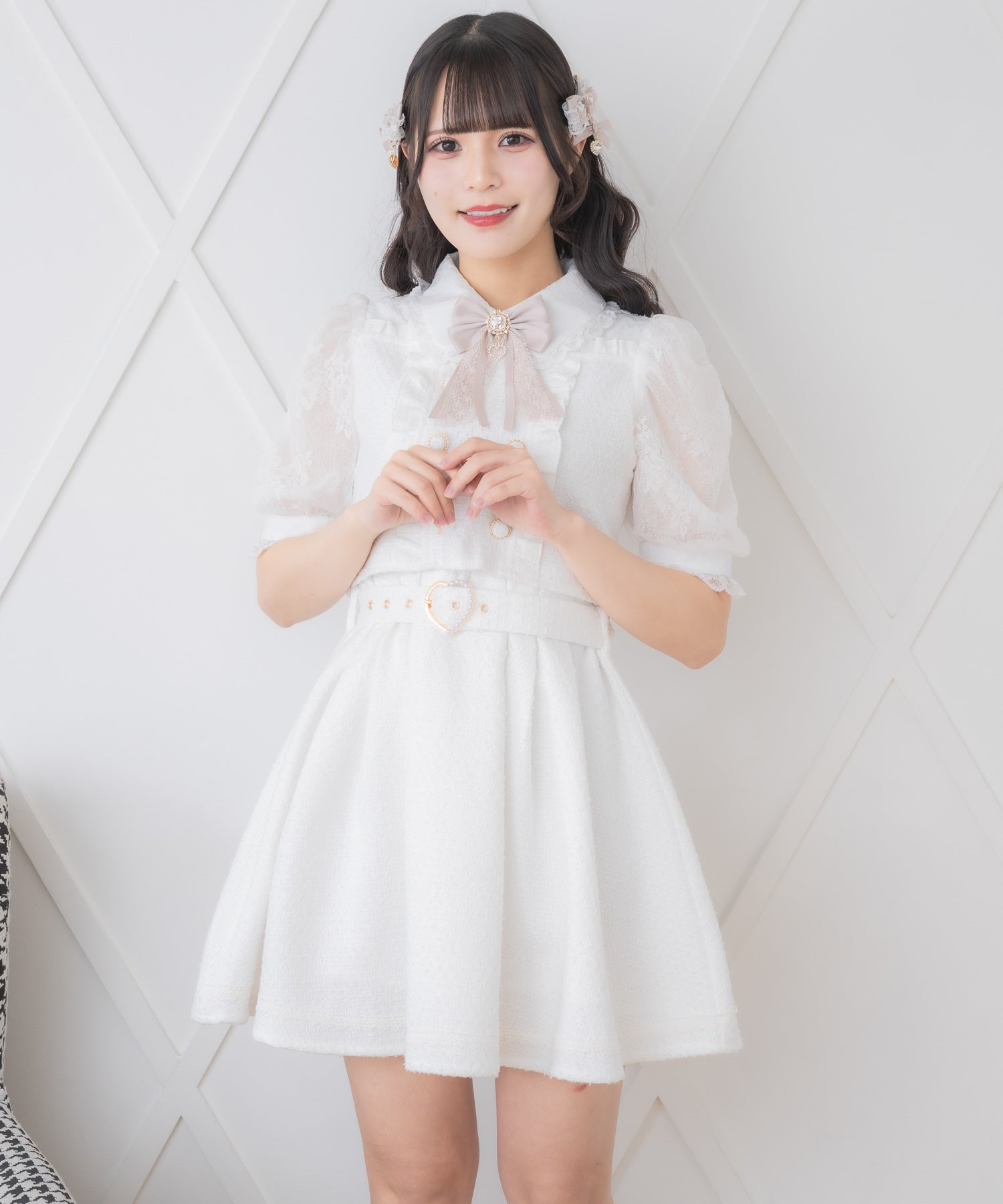 ロジータ ROJITA ダブルボタンレース切替ツイードワンピース (ホワイト) ホワイト