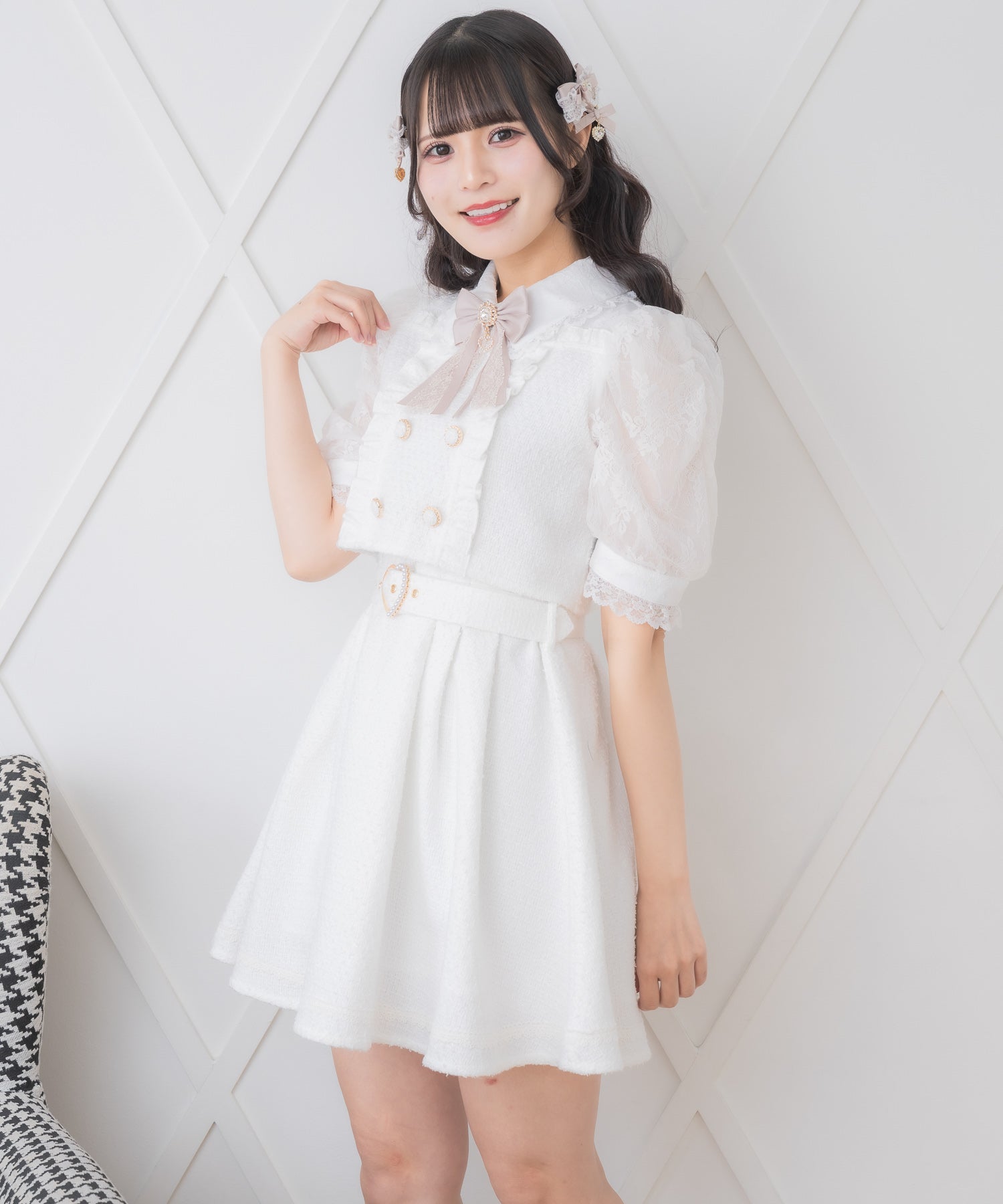 ロジータ ROJITA ダブルボタンレース切替ツイードワンピース (ホワイト) ホワイト