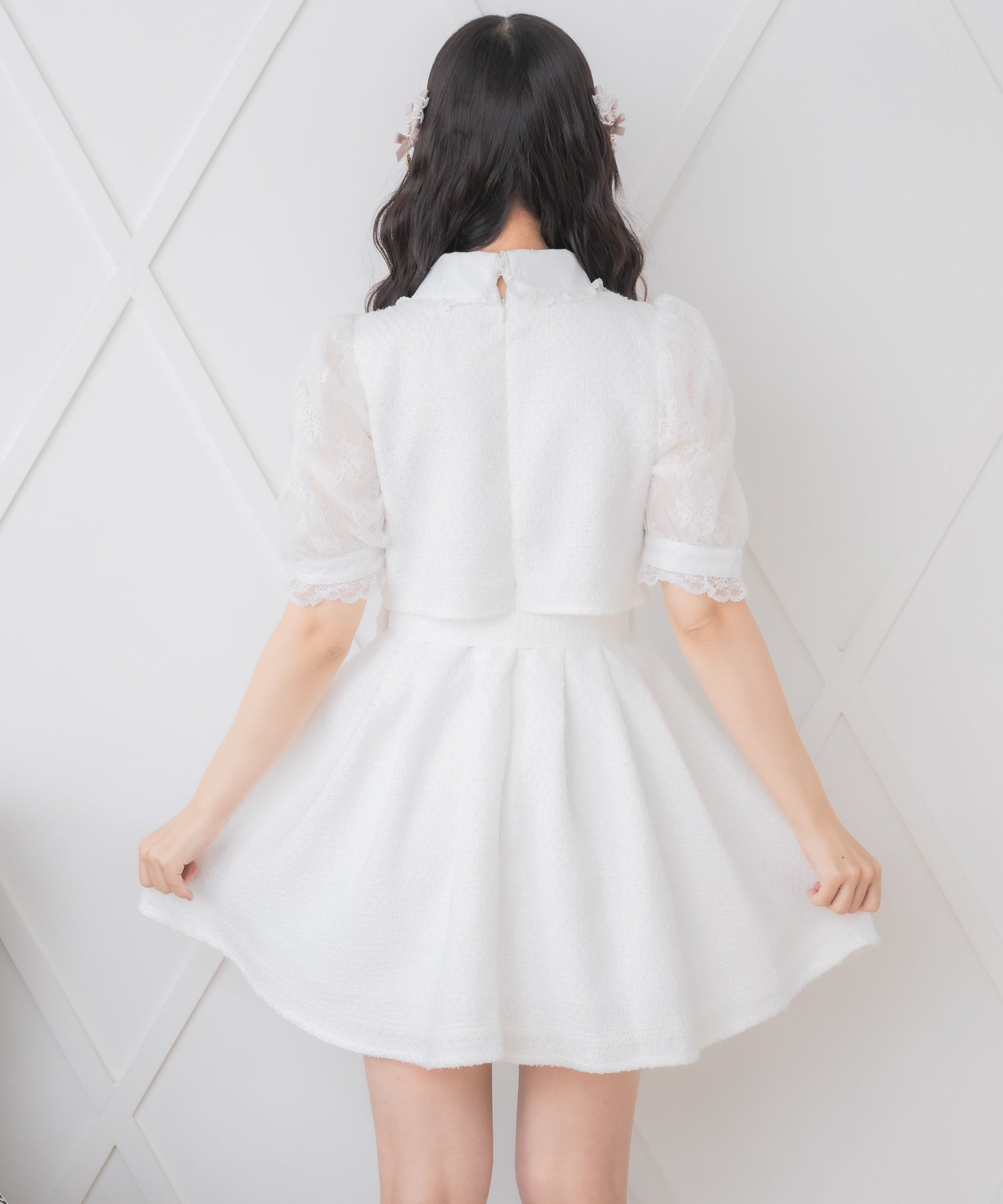 ロジータ ROJITA ダブルボタンレース切替ツイードワンピース (ホワイト) ホワイト
