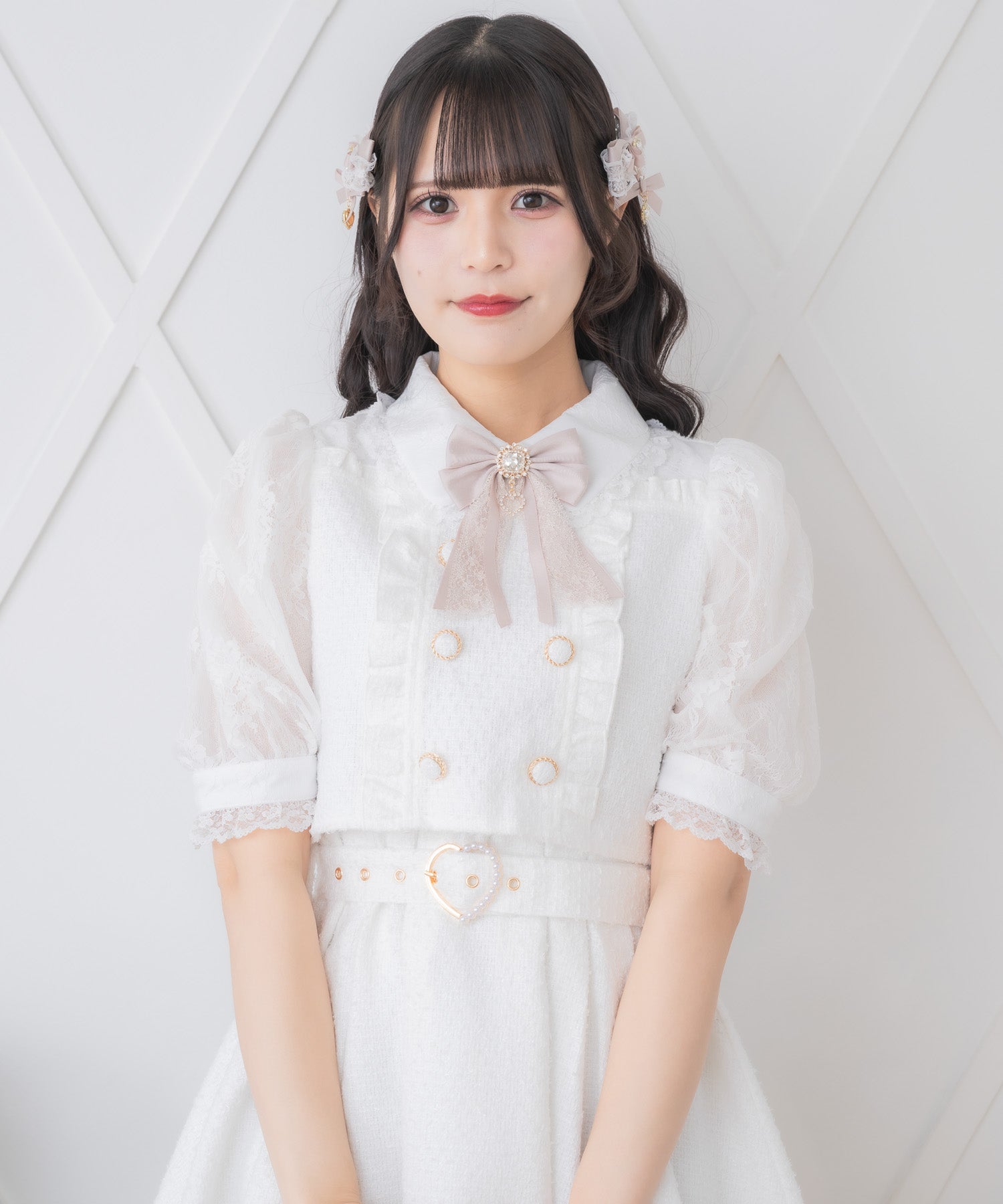 ロジータ ROJITA ダブルボタンレース切替ツイードワンピース (ホワイト) ホワイト