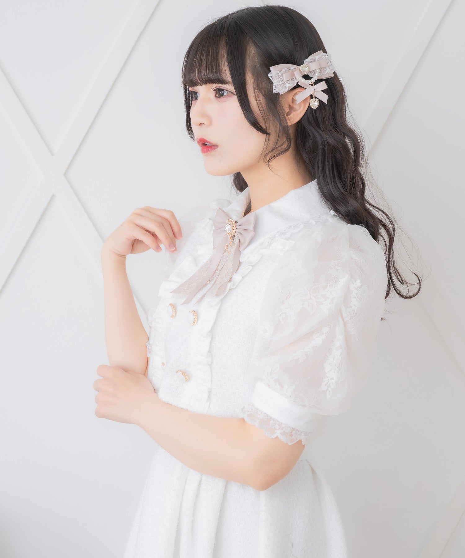 ロジータ ROJITA ダブルボタンレース切替ツイードワンピース (ホワイト) ホワイト