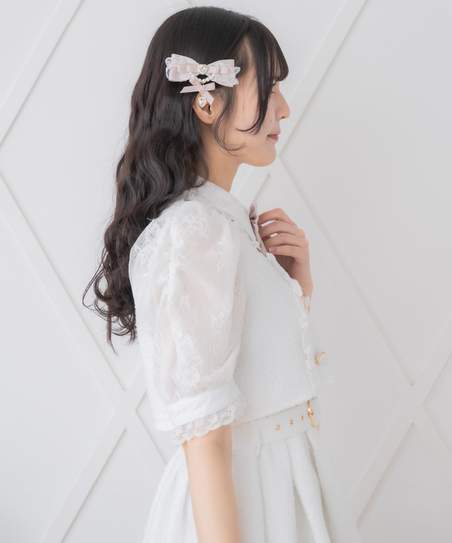 ロジータ ROJITA ダブルボタンレース切替ツイードワンピース (ホワイト) ホワイト