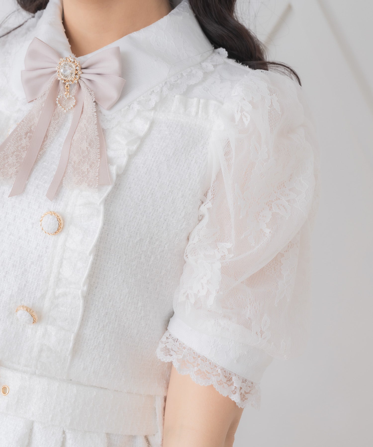 ロジータ ROJITA ダブルボタンレース切替ツイードワンピース (ホワイト) ホワイト