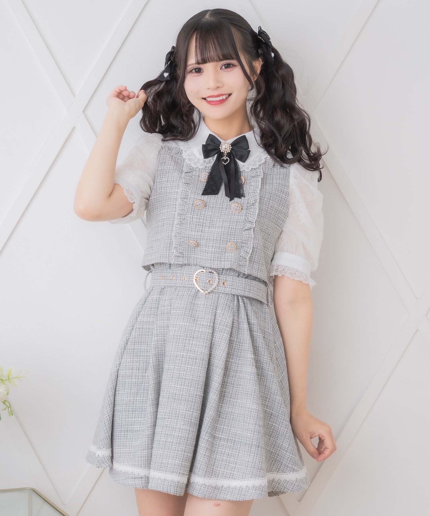 ロジータ ROJITA ダブルボタンレース切替ツイードワンピース (ブラック) ブラック