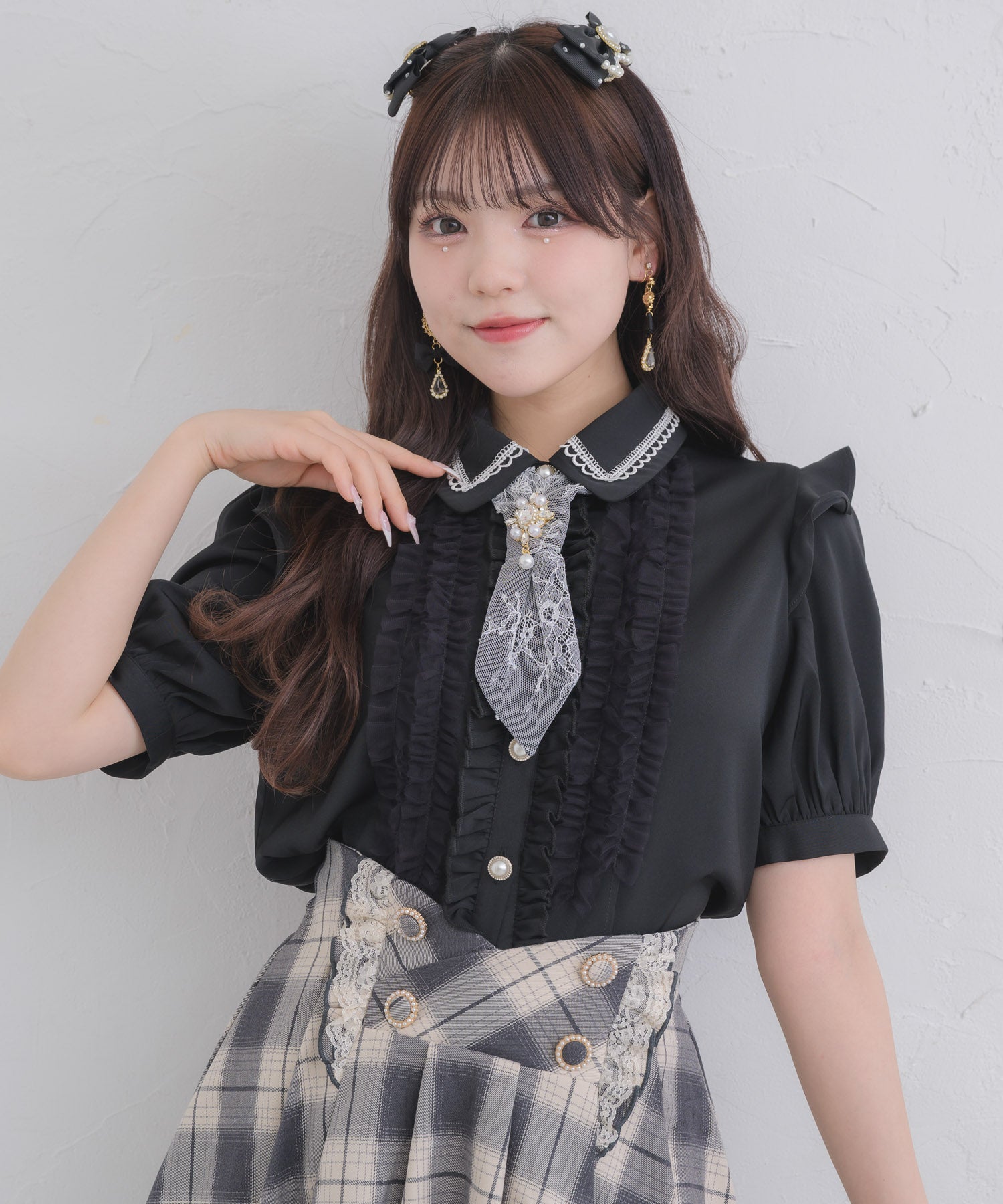 ロジータ ROJITA チュールフリルネクタイブラウス (ブラック) ブラック