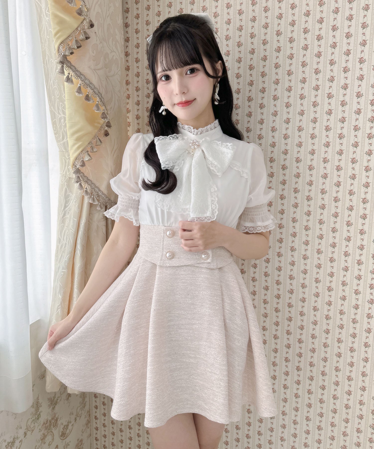 ロジータ ROJITA レーシーリボンツイードドッキングワンピース (ピンク) ピンク