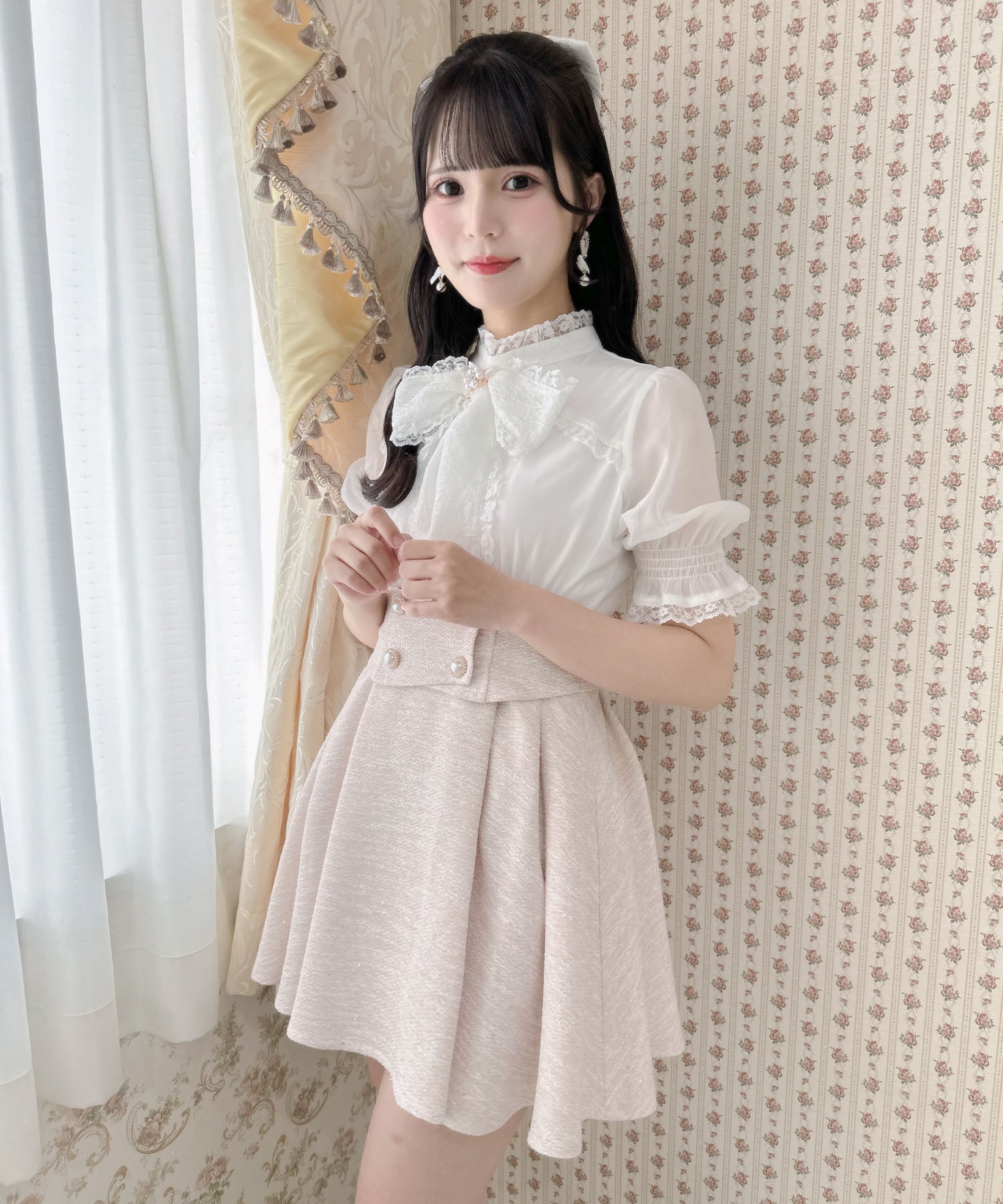 ロジータ ROJITA レーシーリボンツイードドッキングワンピース (ピンク) ピンク