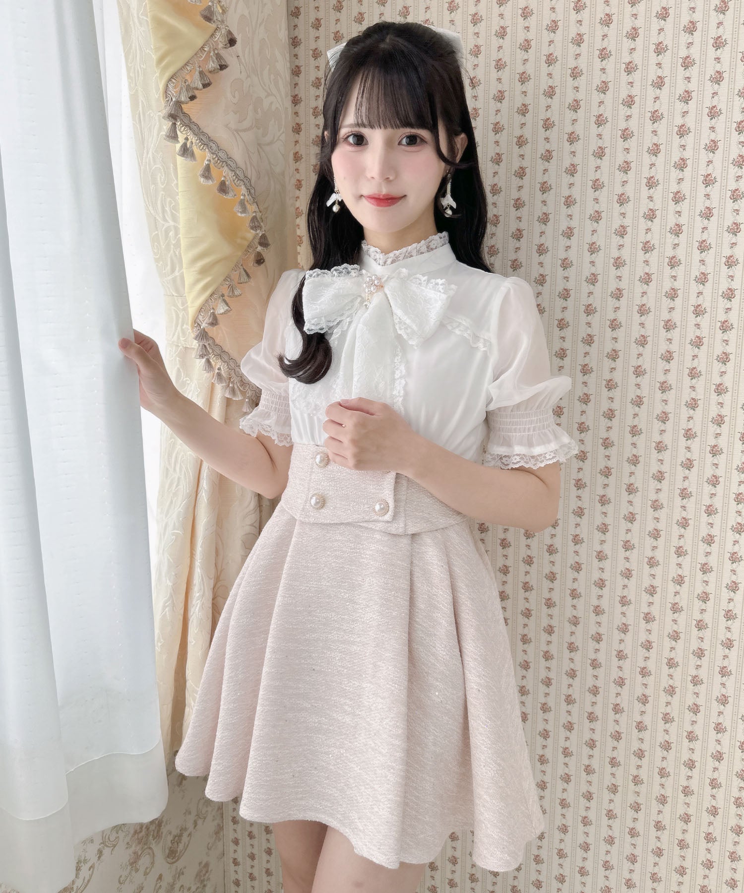 ロジータ ROJITA レーシーリボンツイードドッキングワンピース (ピンク) ピンク