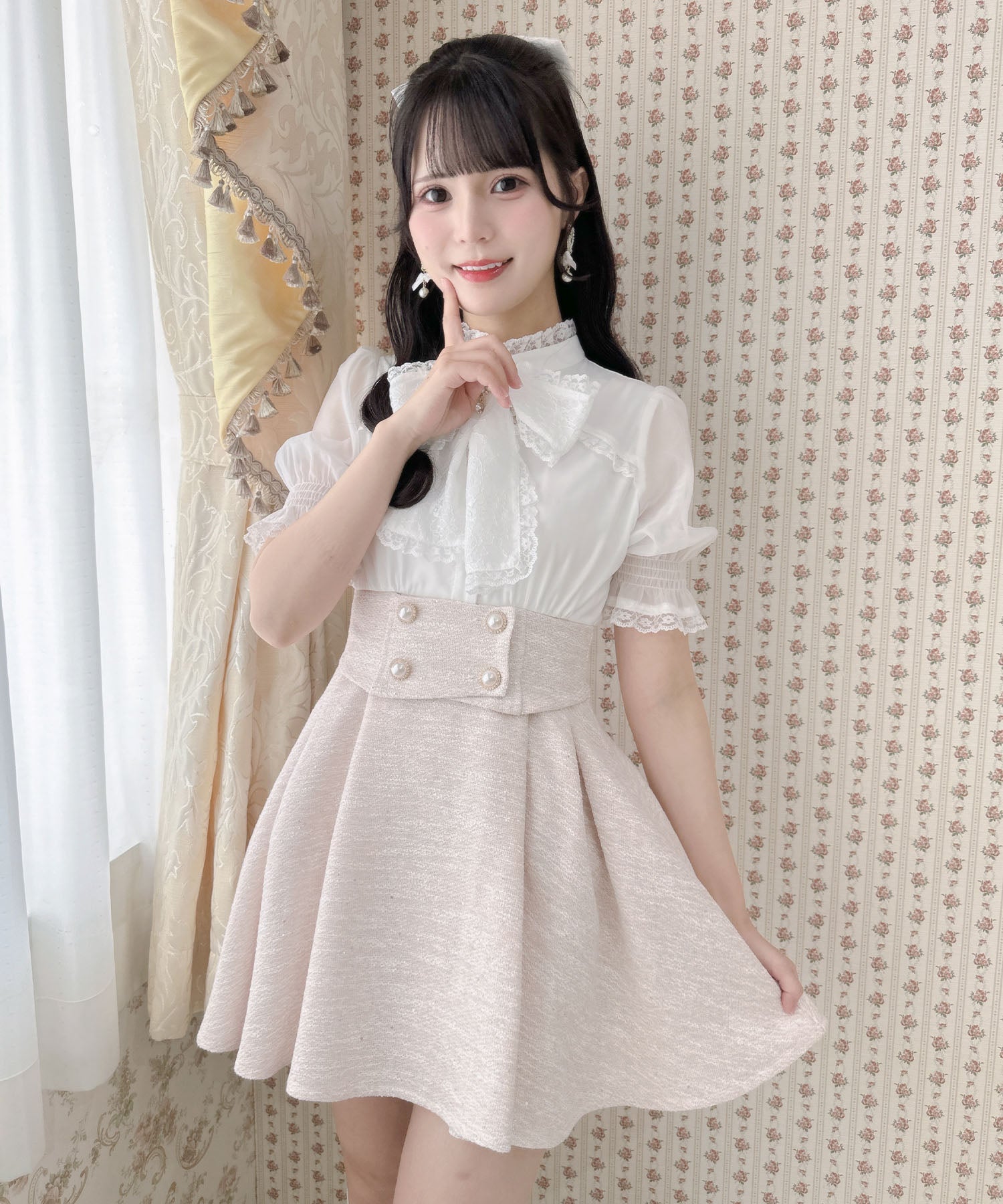 ロジータ ROJITA レーシーリボンツイードドッキングワンピース (ピンク) ピンク