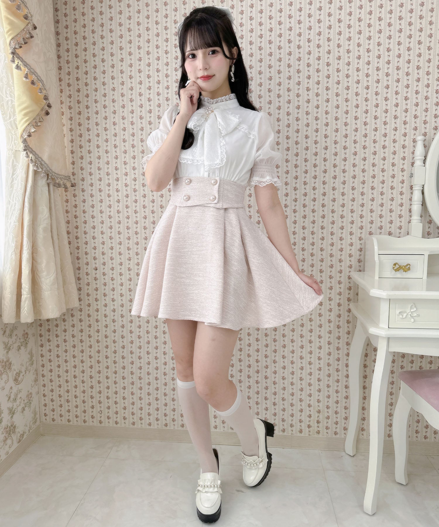 ロジータ ROJITA レーシーリボンツイードドッキングワンピース (ピンク) ピンク