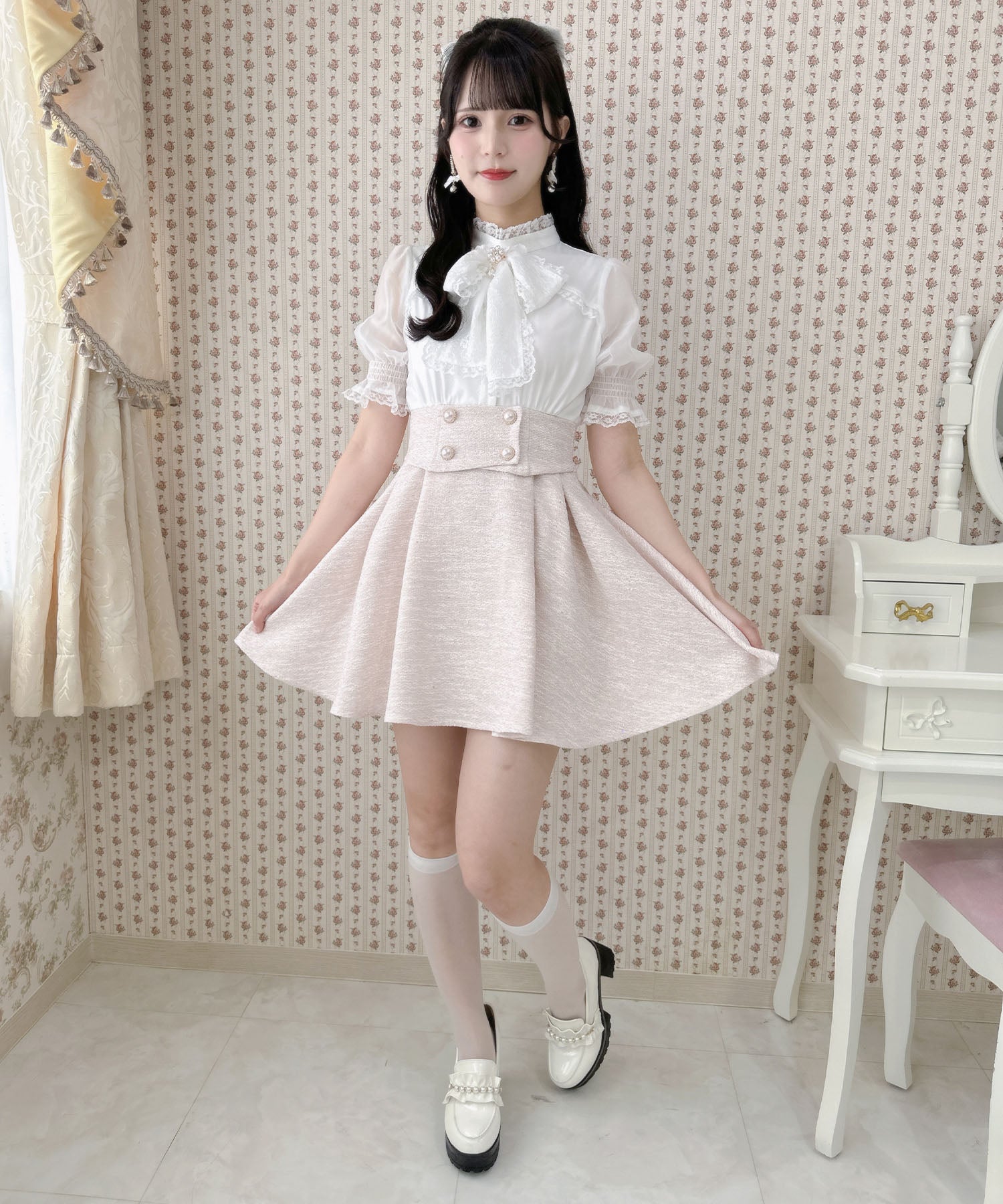 ロジータ ROJITA レーシーリボンツイードドッキングワンピース (ピンク) ピンク