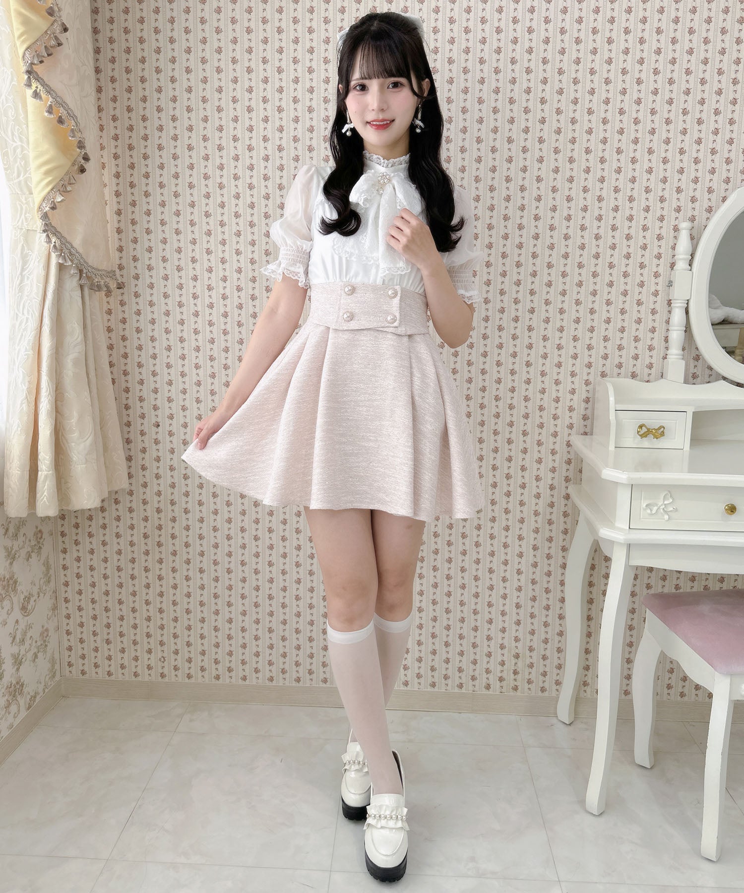 ロジータ ROJITA レーシーリボンツイードドッキングワンピース (ピンク) ピンク