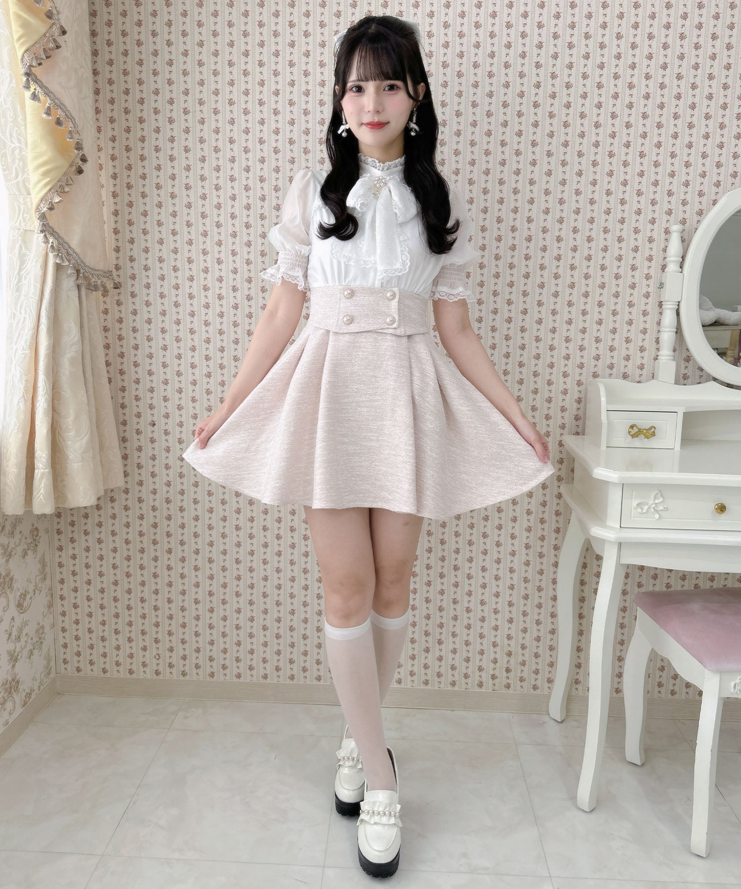 ロジータ ROJITA レーシーリボンツイードドッキングワンピース (ピンク) ピンク