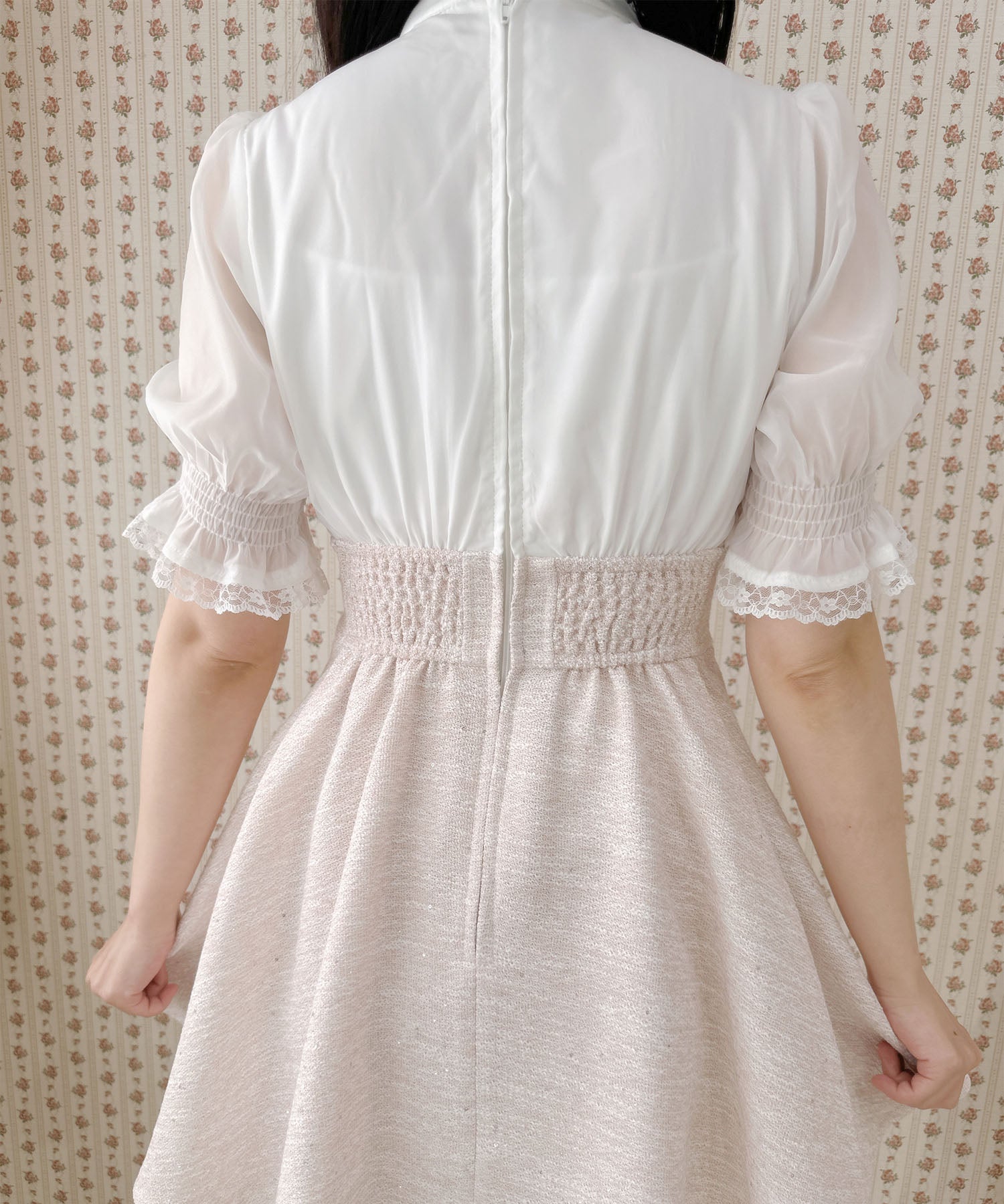 ロジータ ROJITA レーシーリボンツイードドッキングワンピース (ピンク) ピンク