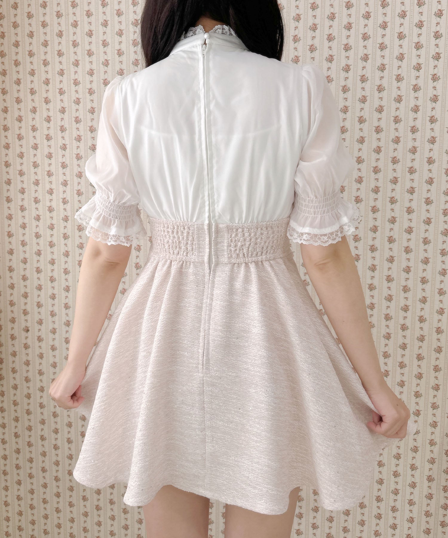 ロジータ ROJITA レーシーリボンツイードドッキングワンピース (ピンク) ピンク