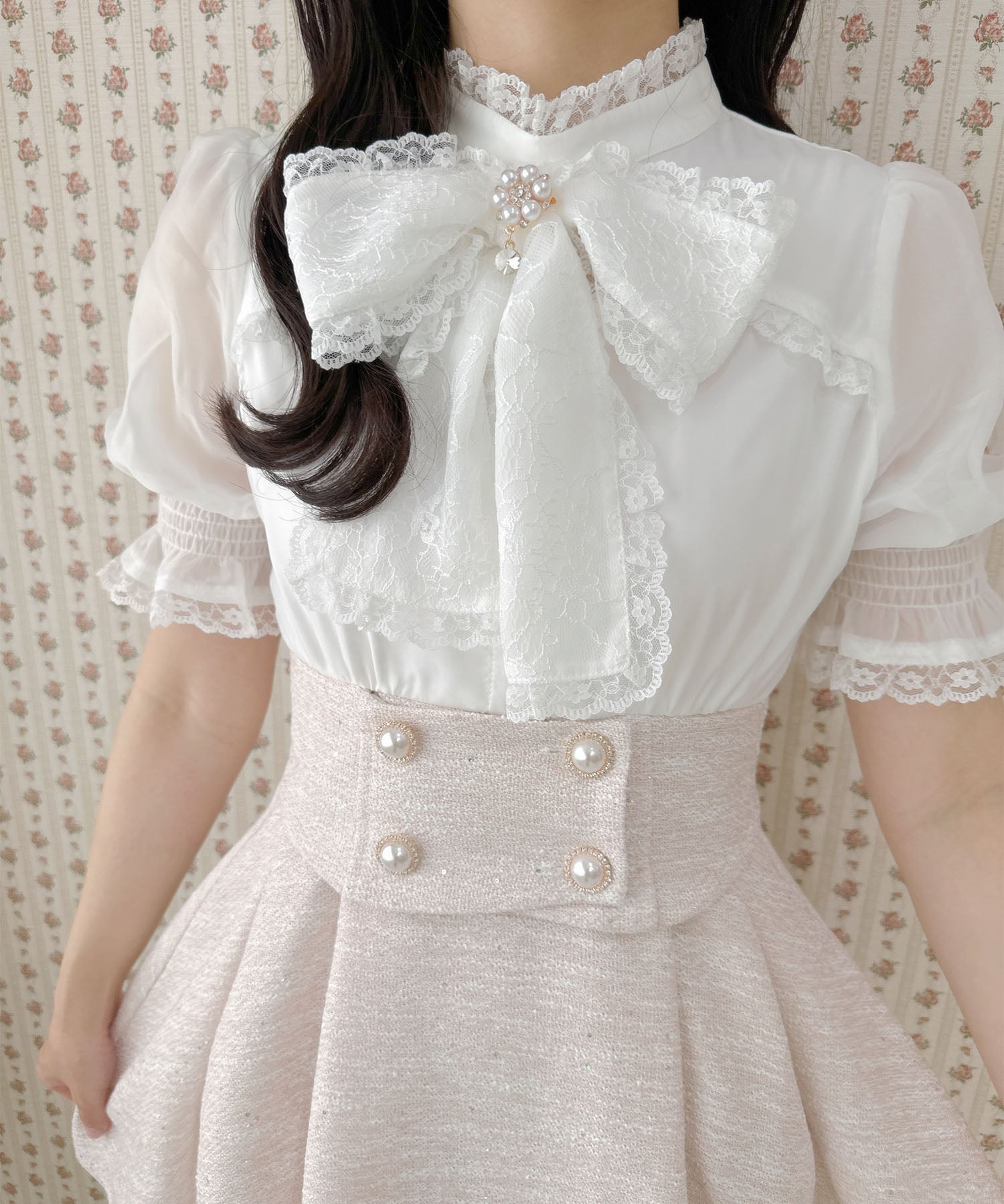 ロジータ ROJITA レーシーリボンツイードドッキングワンピース (ピンク) ピンク