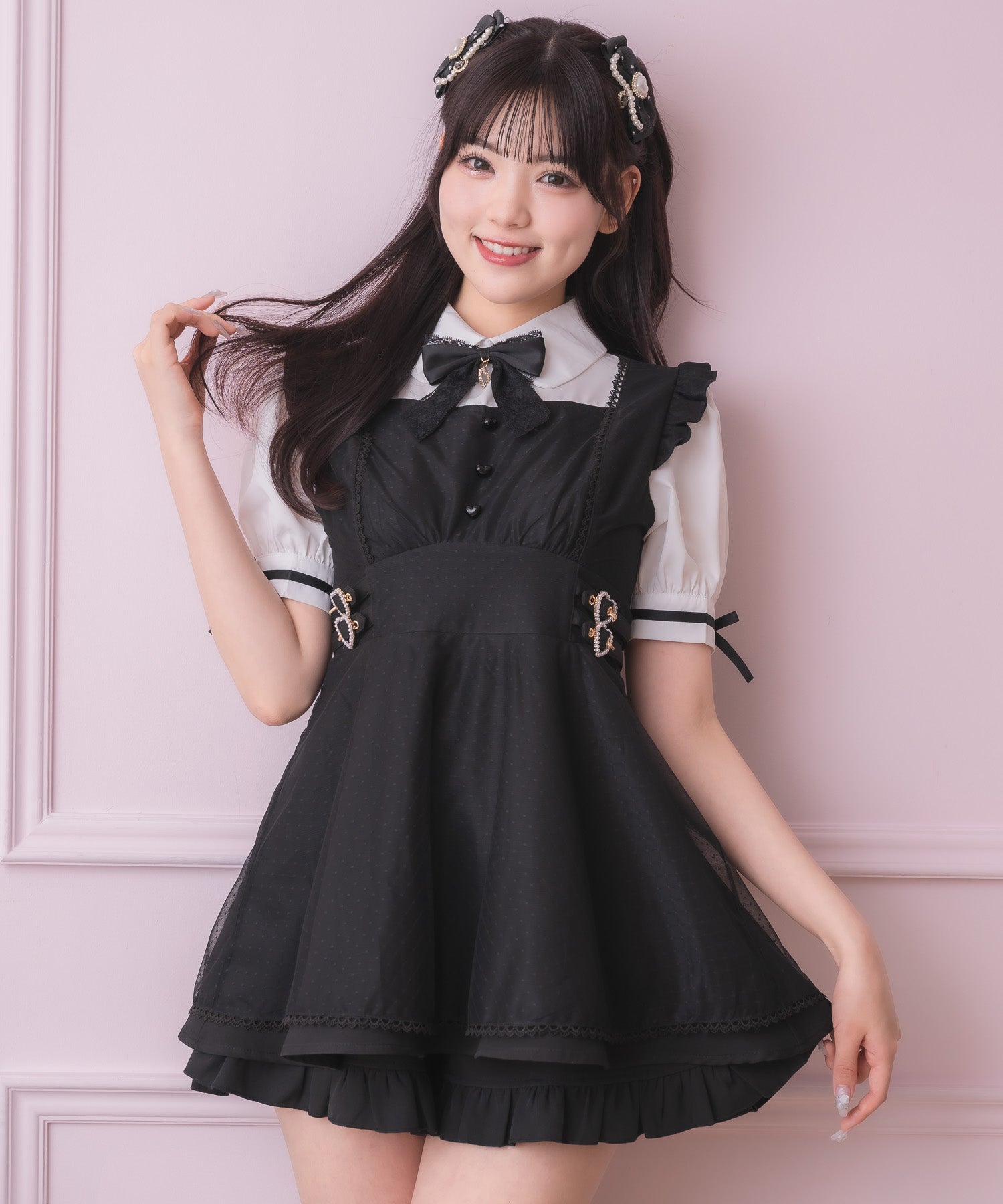 ロジータ ROJITA チュールレイヤードデザインセットアップ (ブラック) ブラック