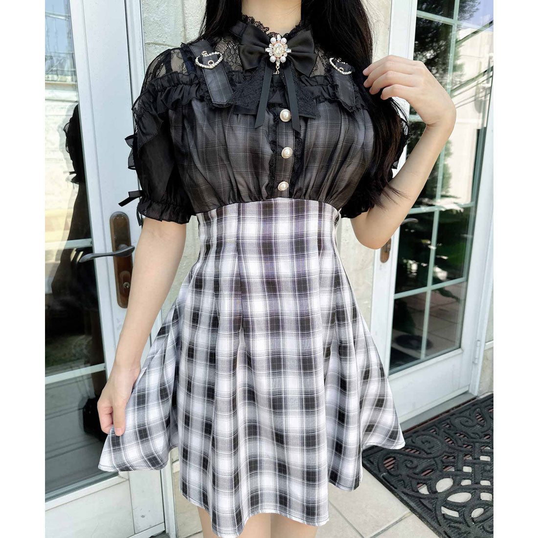 ロジータ ROJITA 肩ベルトデザインドッキングワンピース (ブラック) ブラック