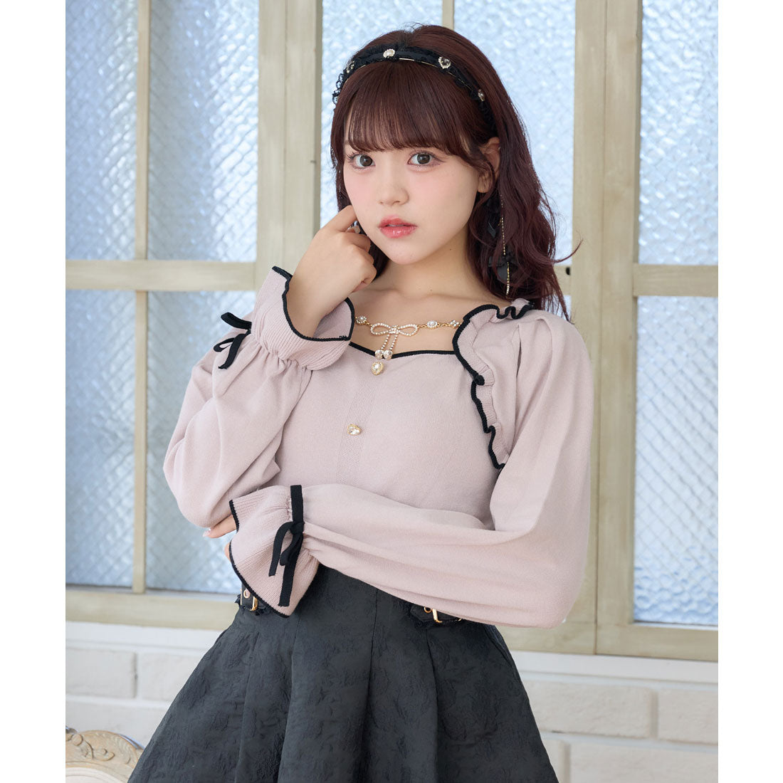 ロジータ ROJITA リボンチェーン付きボレロドッキングニット (ピンク) ピンク