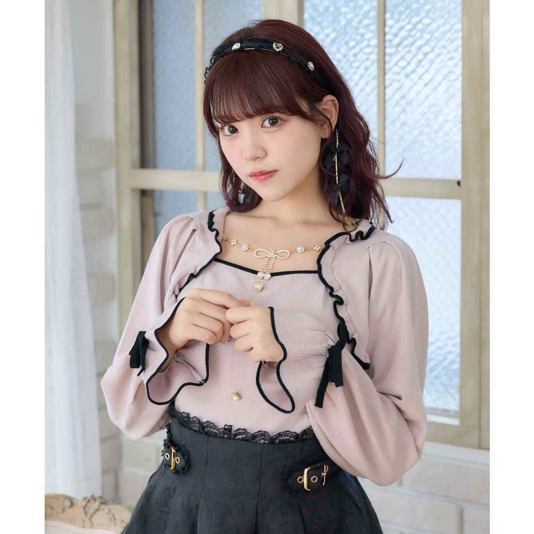 ロジータ ROJITA リボンチェーン付きボレロドッキングニット (ピンク) ピンク