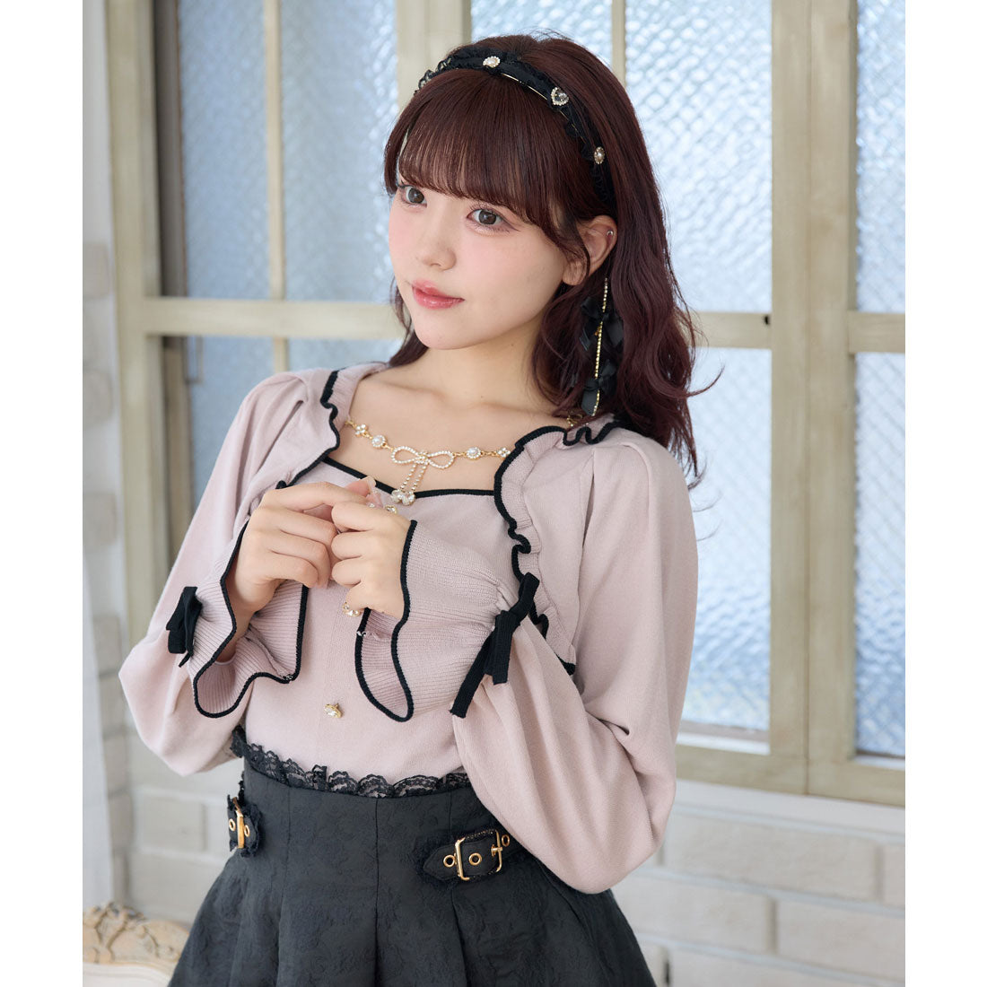 ロジータ ROJITA リボンチェーン付きボレロドッキングニット (ピンク) ピンク