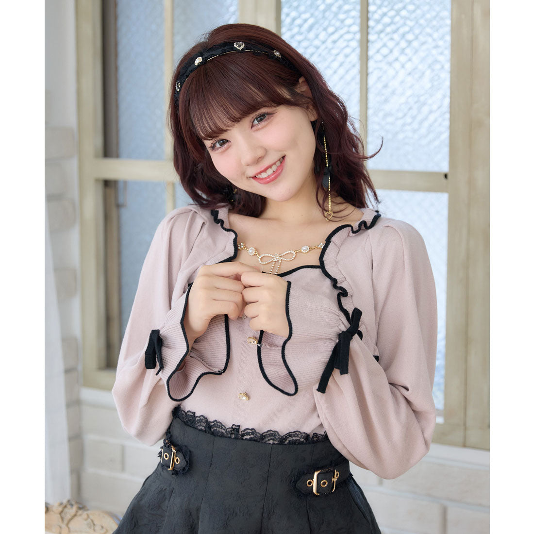 ロジータ ROJITA リボンチェーン付きボレロドッキングニット (ピンク) ピンク