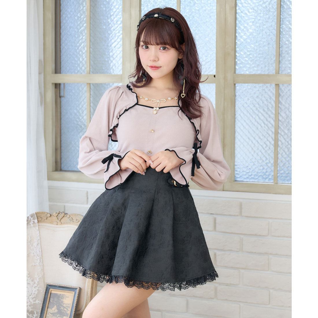 ロジータ ROJITA リボンチェーン付きボレロドッキングニット (ピンク) ピンク