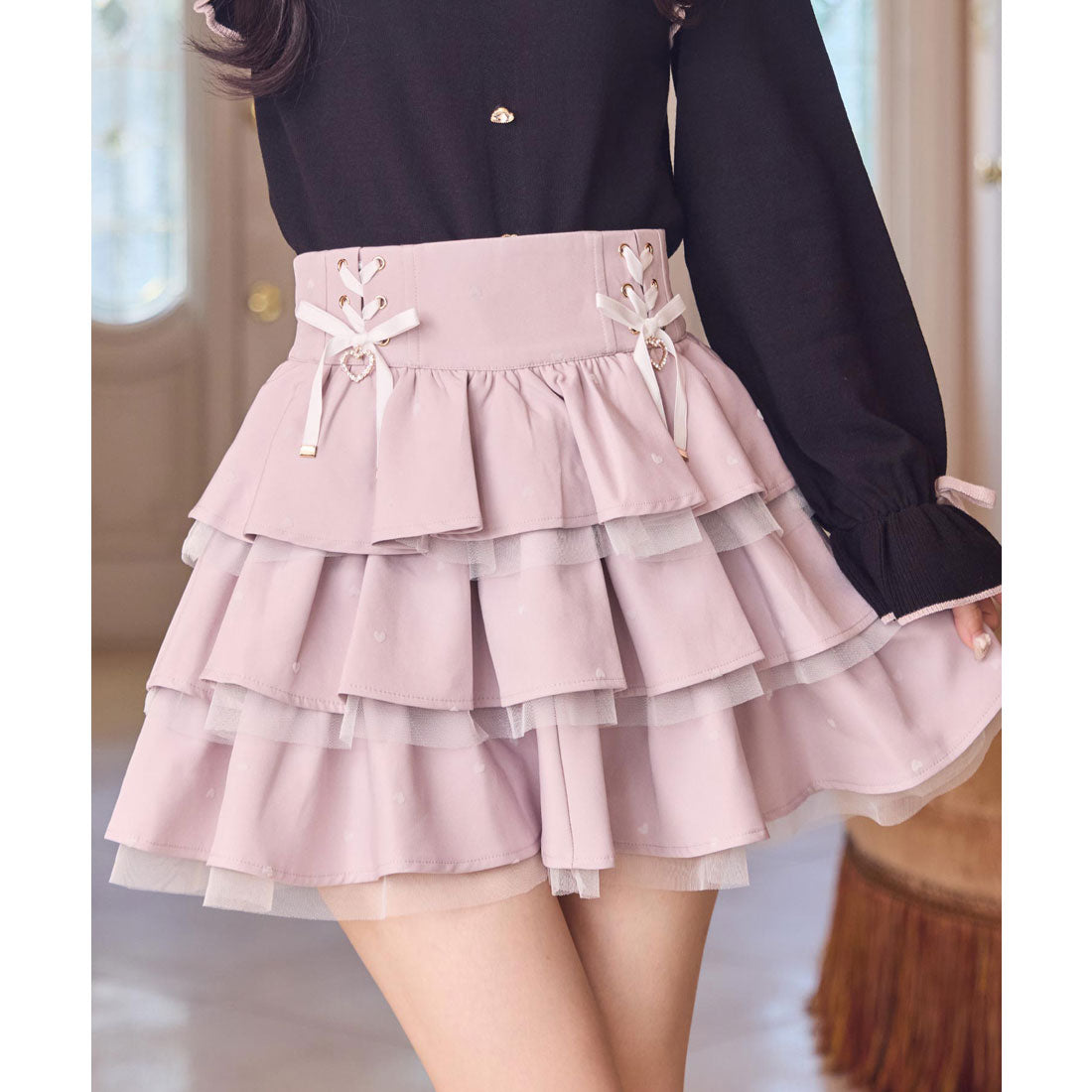 ロジータ ROJITA ハートフロッキーティアードスカート (ピンク) ピンク