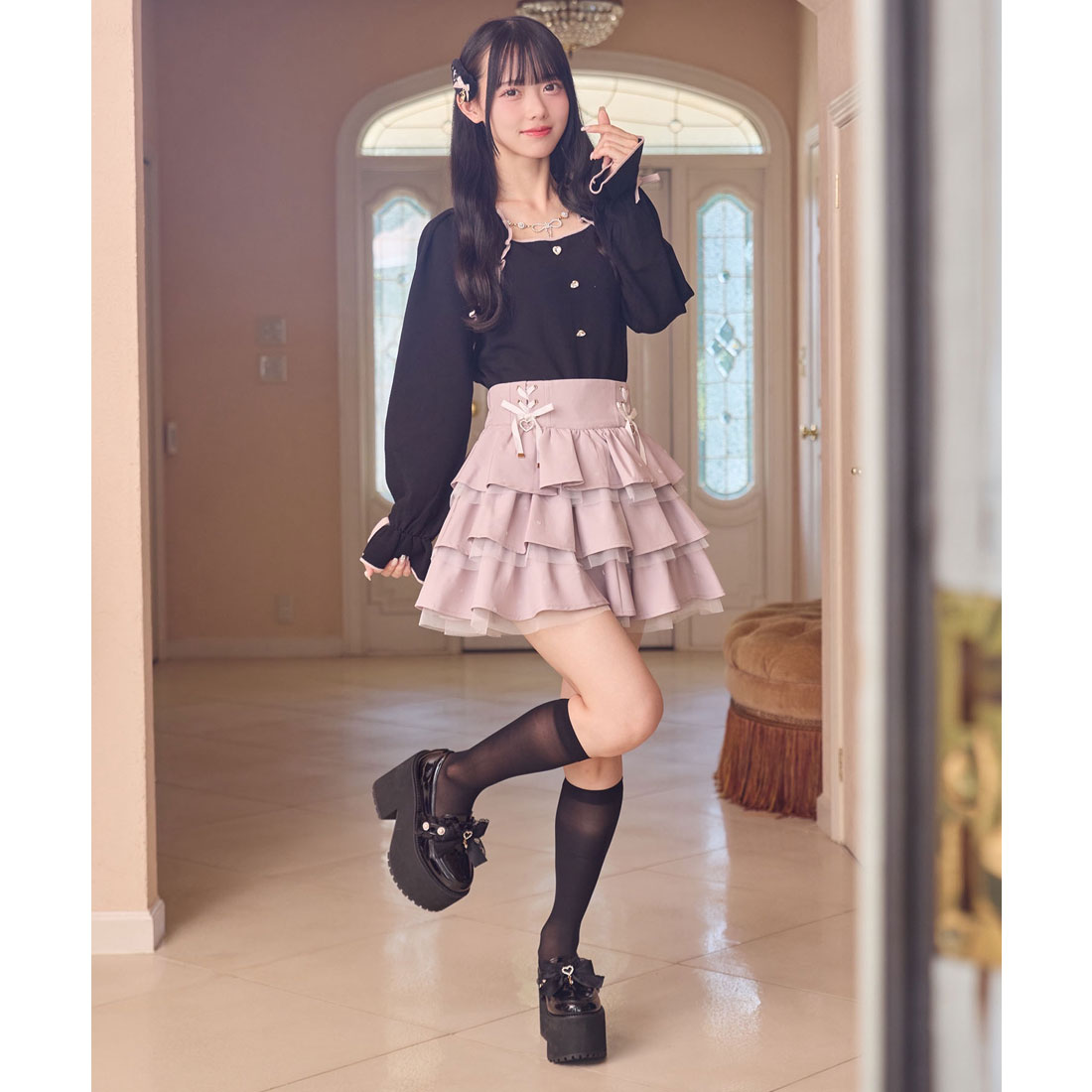 ロジータ ROJITA ハートフロッキーティアードスカート (ピンク) ピンク